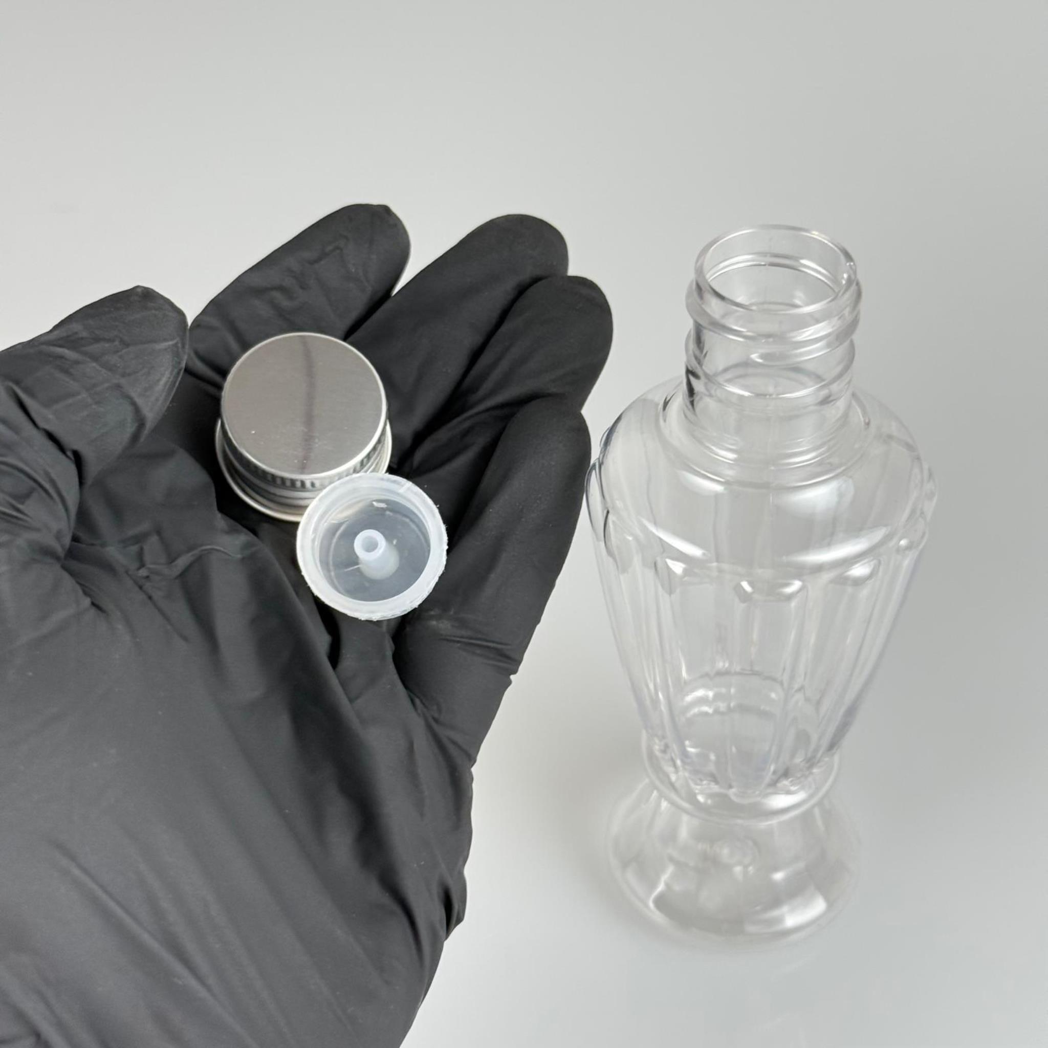 100 CC CAMPET VAZO HÜRREM KOLONYA ŞİŞESİ (24 AĞIZ) + KÖPÜK CONTALI GÜMÜŞ METAL ALÜMİNYUM KAPAKLI + KOLONYA TIPALI TAKIM - 100 ML KAPAKLI PLASTİK ŞİŞELER