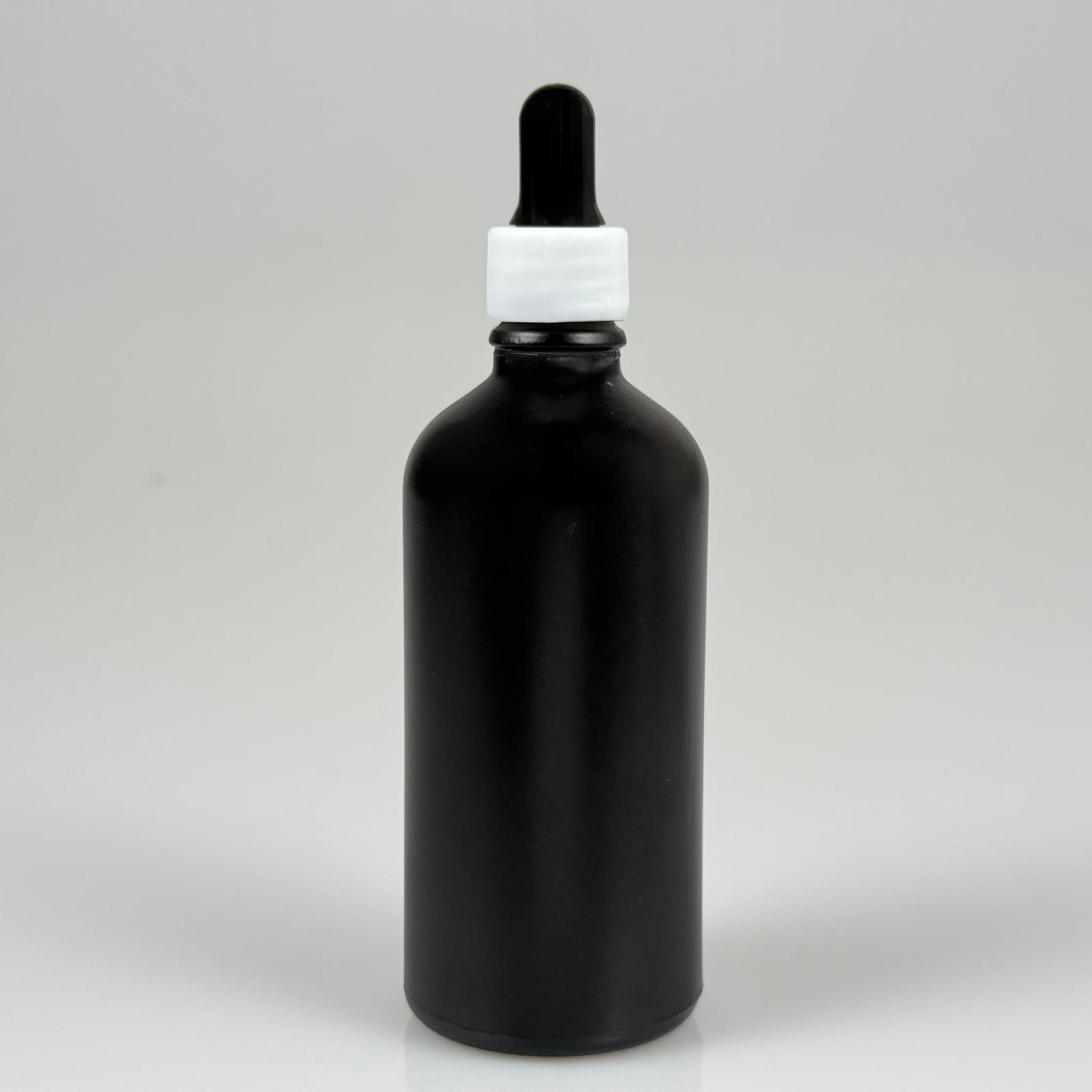 100 CC MAT SİYAH CAM DAMLALIKLI ŞİŞE - SİYAH EMZİK + BEYAZ DÜZ KAPAK + CAM PİPET TAKIM - 100 ML MAT SİYAH DAMLALIKLI ŞİŞE SETİ