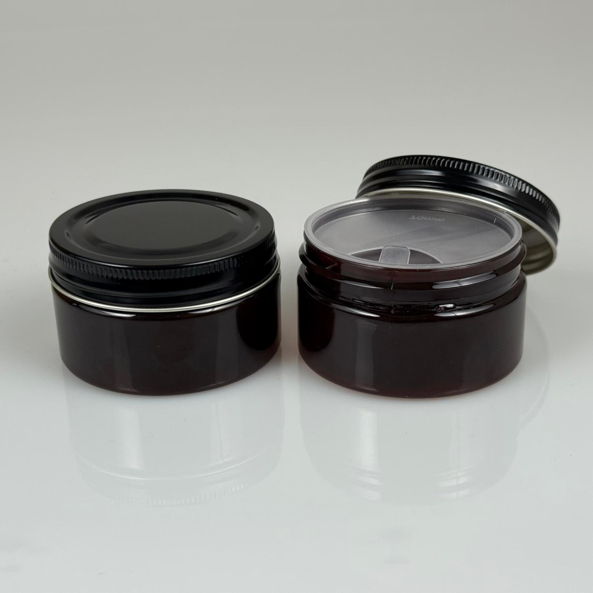 100 ML SERT PET KAVANOZ + SİYAH METAL KAPAK + İÇ TIPA - 100 CC KALIN AMBER PLASTİK KAVANOZ SİYAH METAL KAPAKLI İÇ TIPALI TAKIM - KREM KAVANOZLARI