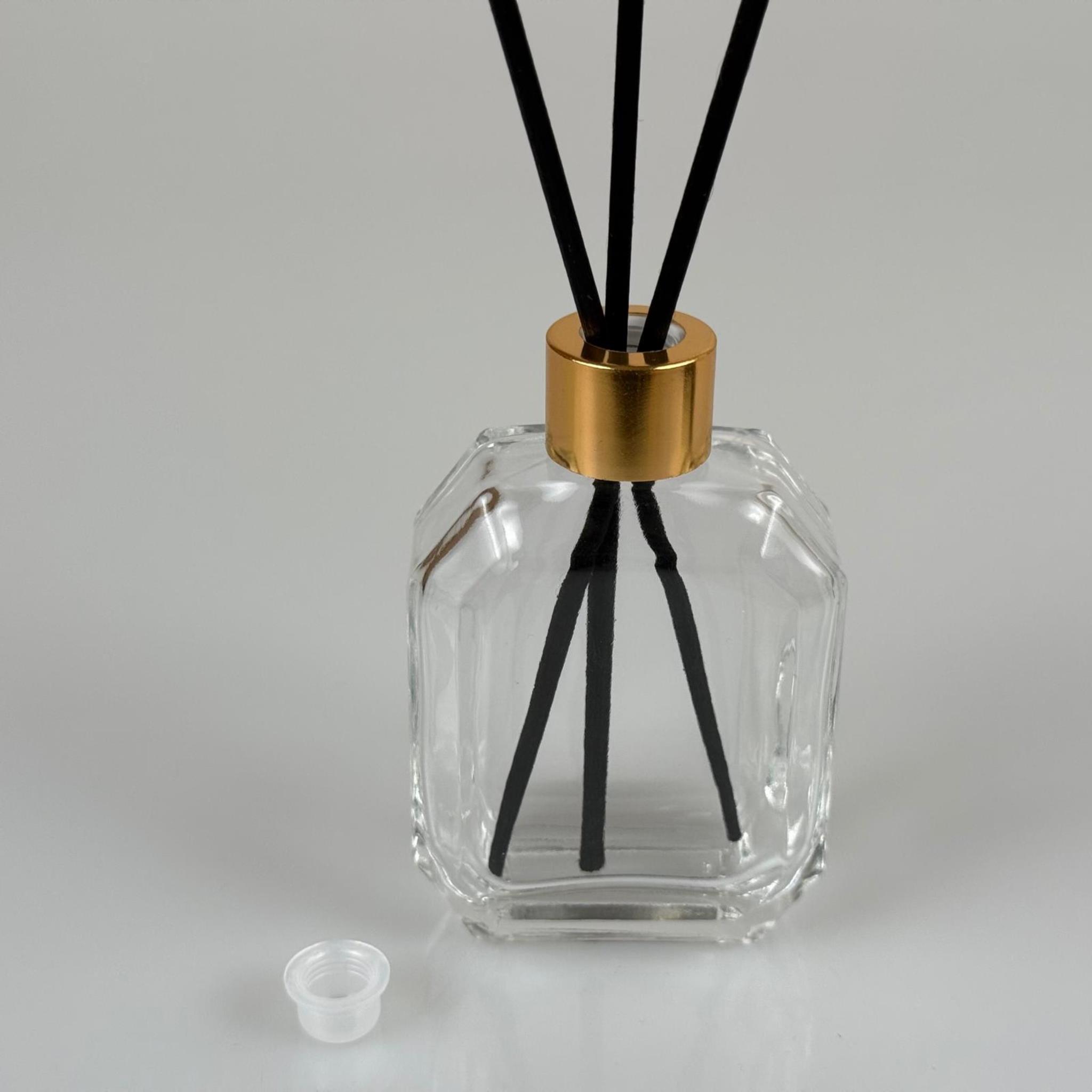 KAZABLANKA MODEL CAM BAMBU ODA KOKUSU ŞİŞESİ + METAL GOLD KAPAK + TIPA + 3 ADET FİBER BAMBU ÇUBUK - 50 ML SET TAKIM - HEDİYELİK PROMOSYON DİFFUSER ŞİŞELERİ