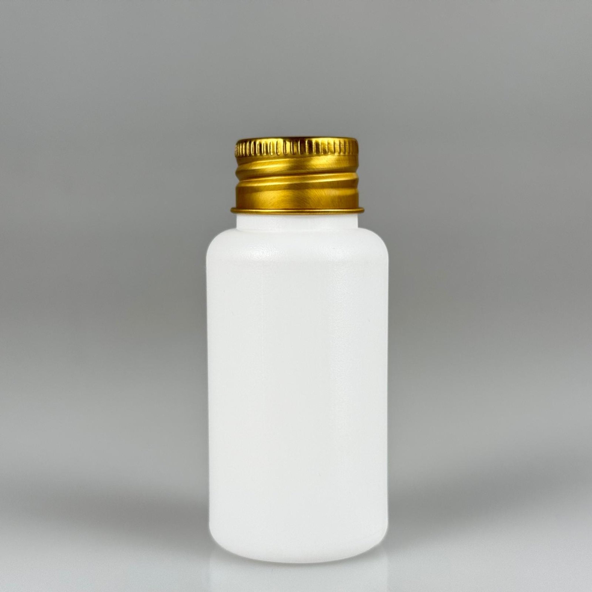 50 CC BEYAZ POLİETİLEN PLASTİK ASETON ŞİŞESİ ( 24 AĞIZ ) + KÖPÜK CONTALI GOLD METAL ALÜMİNYUM KAPAK TAKIM - 50 ML BEYAZ PLASTİK ASETON ŞİŞELERİ