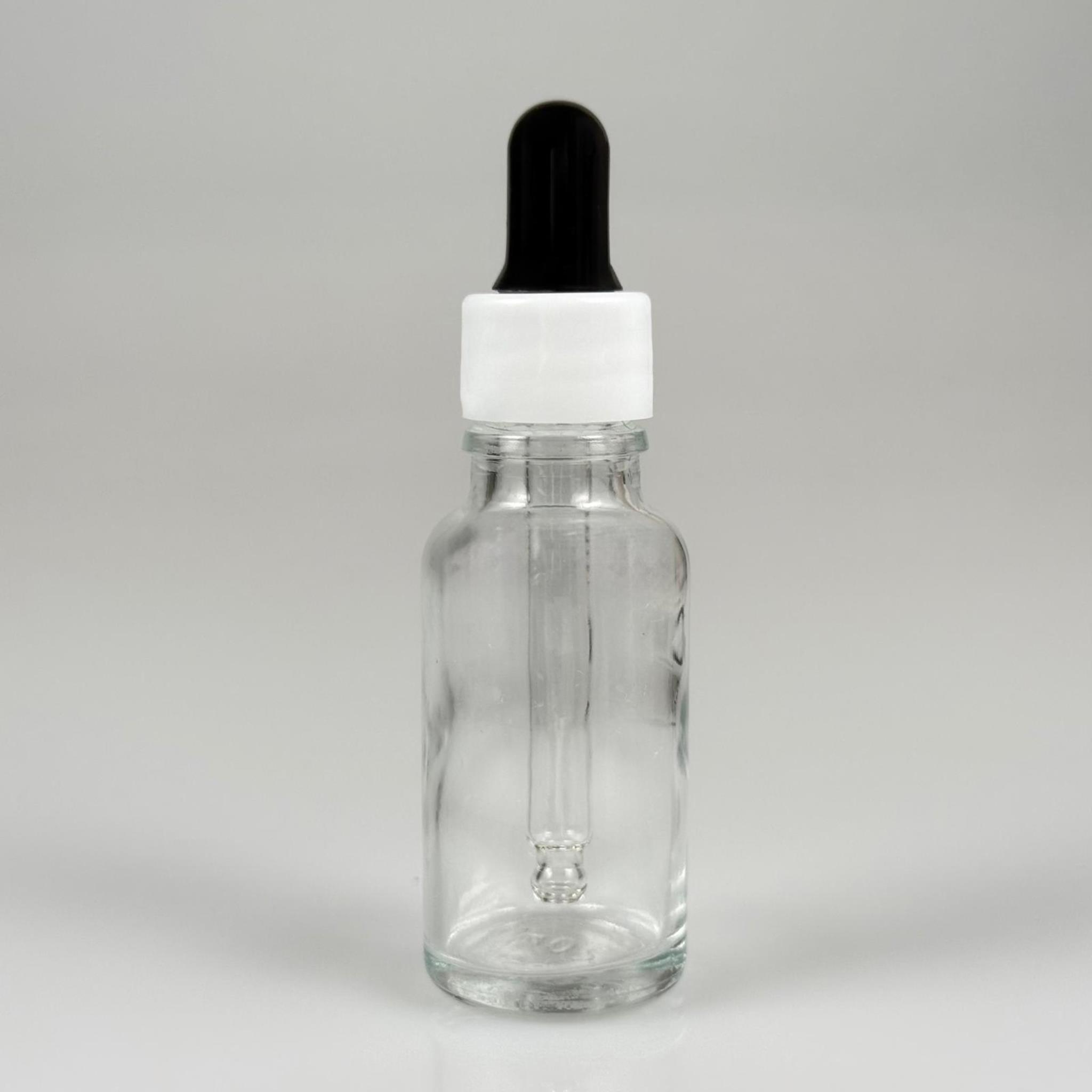 20 CC ŞEFFAF CAM DAMLALIKLI ŞİŞE - SİYAH EMZİK + BEYAZ DÜZ KAPAK + CAM PİPET TAKIM - 20 ML DAMLALIKLI ŞİŞE SETİ