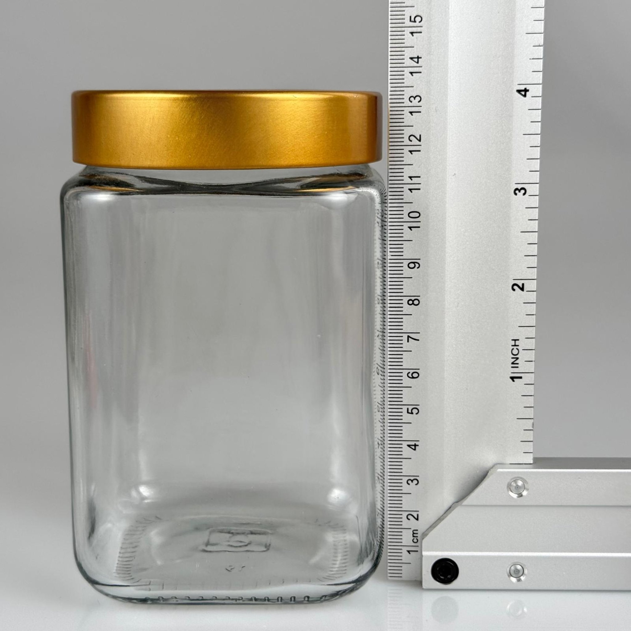720 CC CAM KARE KAVANOZ -  DERİN GOLD LÜKS METAL KAPAKLI - 720 ML CAM KAVANOZ - DERİN ETEK KAPAKLI