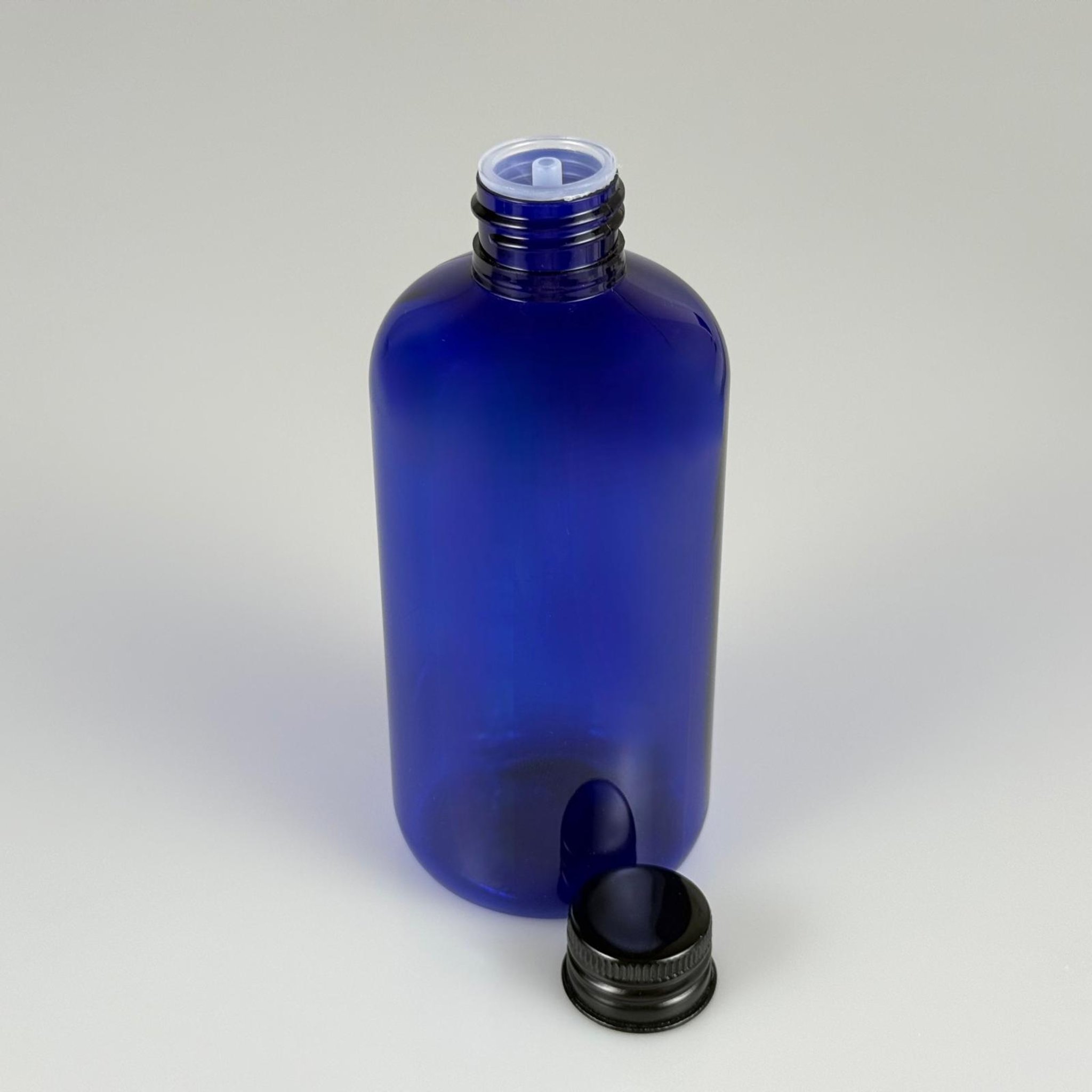 250 CC MAVİ PLASTİK ŞİŞE ZEYNEP MODEL ( 24 AĞIZ ) + KÖPÜK CONTALI SİYAH METAL ALÜMİNYUM KAPAKLI + KOLONYA TIPALI TAKIM - 250 ML KAPAKLI MAVİ TOMBUL PET ŞİŞELER