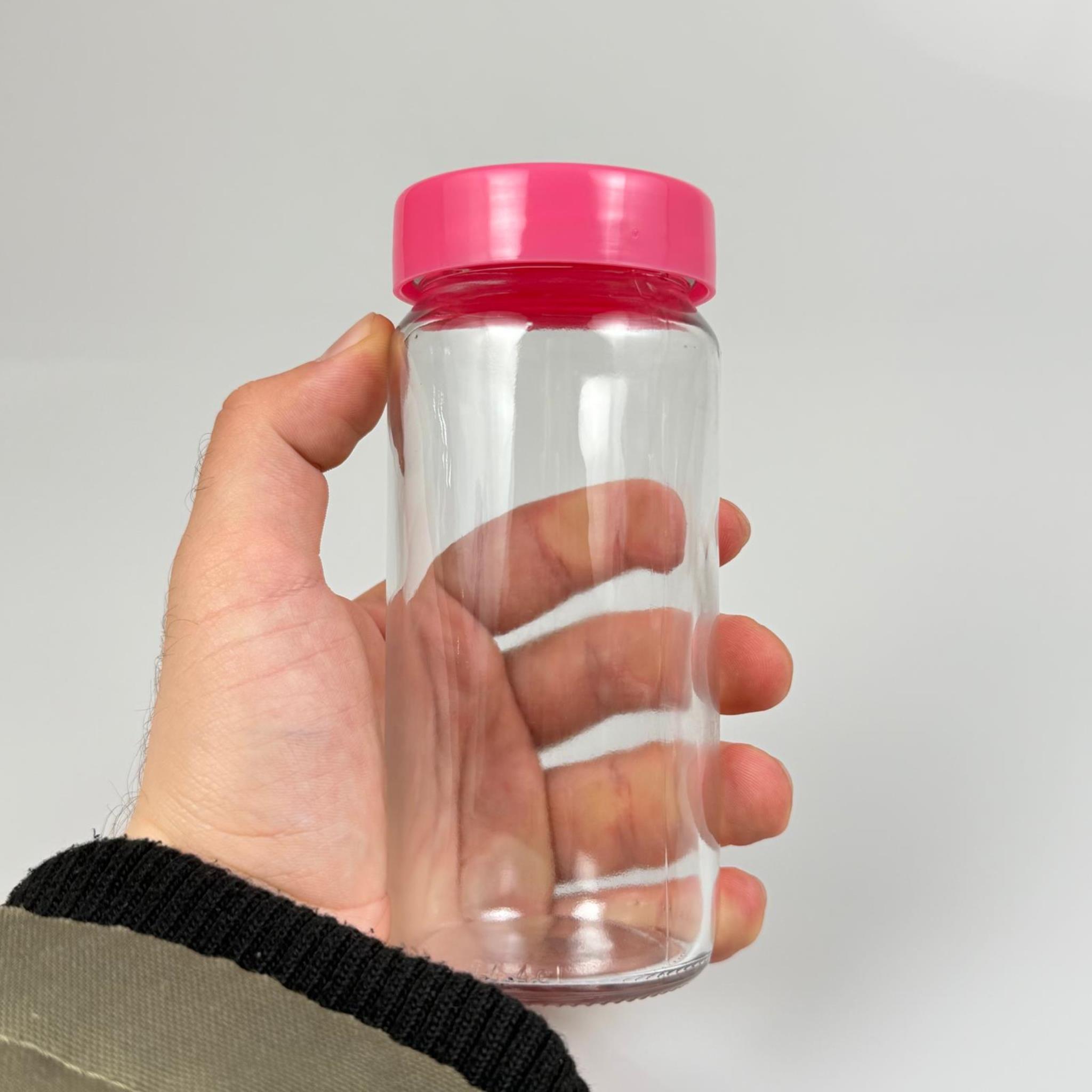 244 CC CAM KAVANOZ + PEMBE PLASTİK KAPAK - 244 ML PLASTİK KAPAKLI CAM KAVANOZ