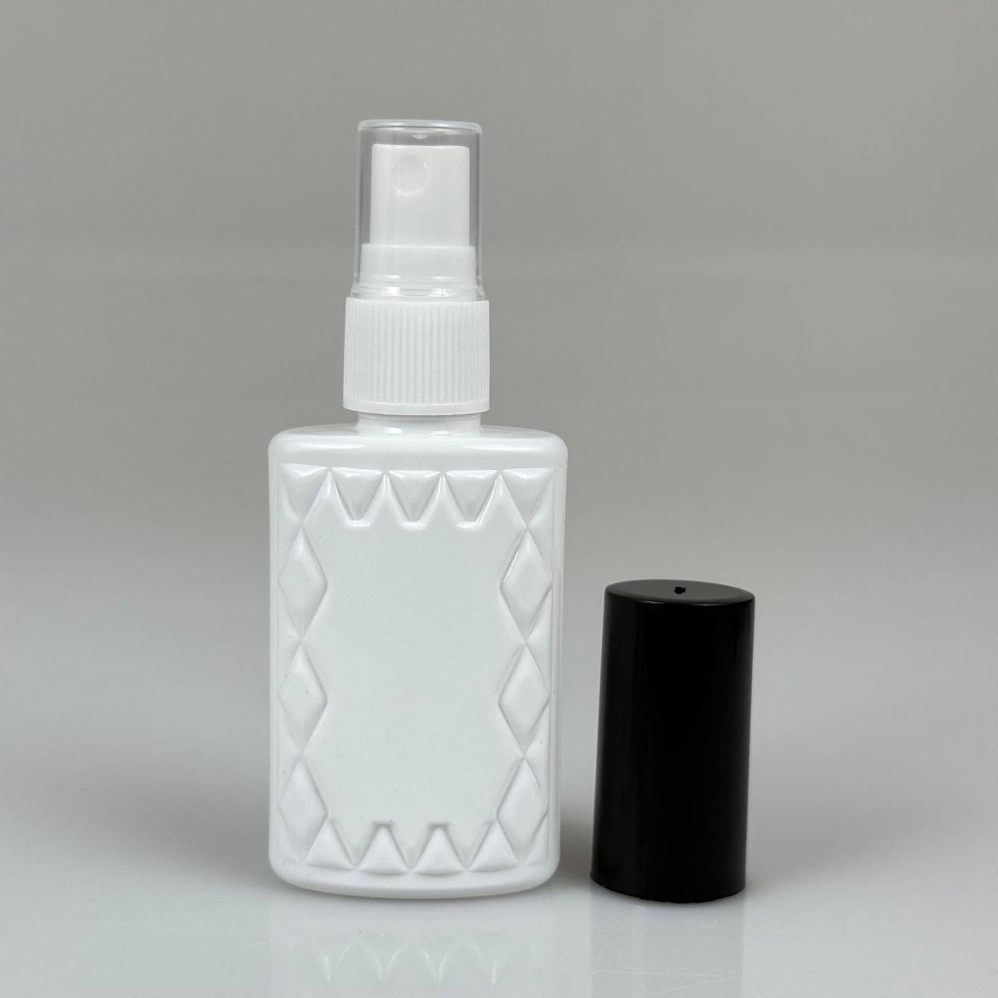50 CC BEYAZ PET KÖŞELİ PARFÜM ŞİŞESİ - BEYAZ SPREYLİ - SİYAH KORUMA KAPAKLI - 50 ML PLASTİK PARFÜM - KOLONYA ŞİŞESİ