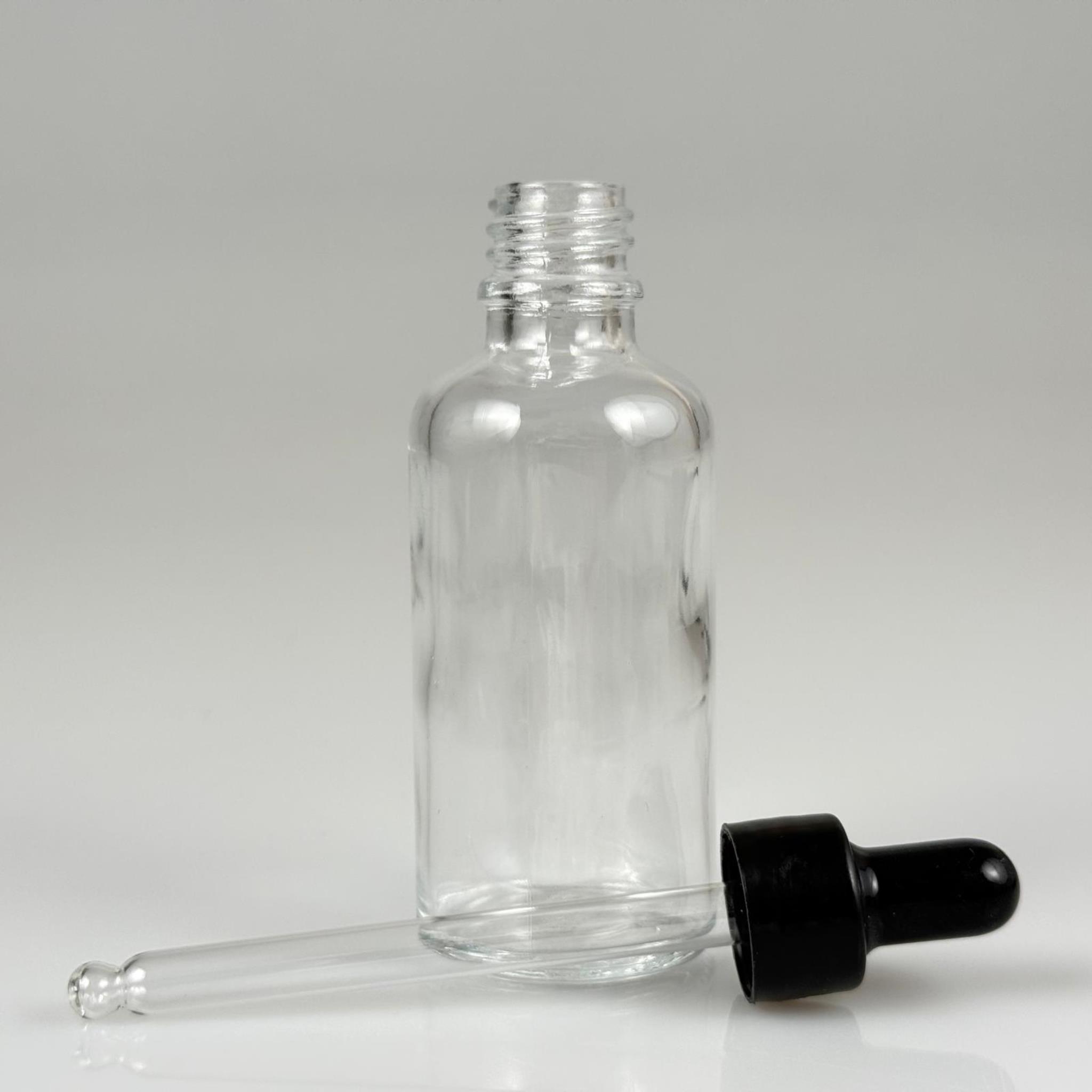50 CC ŞEFFAF CAM DAMLALIKLI ŞİŞE - SİYAH EMZİK + SİYAH DÜZ KAPAK + CAM PİPET TAKIM - 50 ML DAMLALIKLI ŞİŞE SETİ