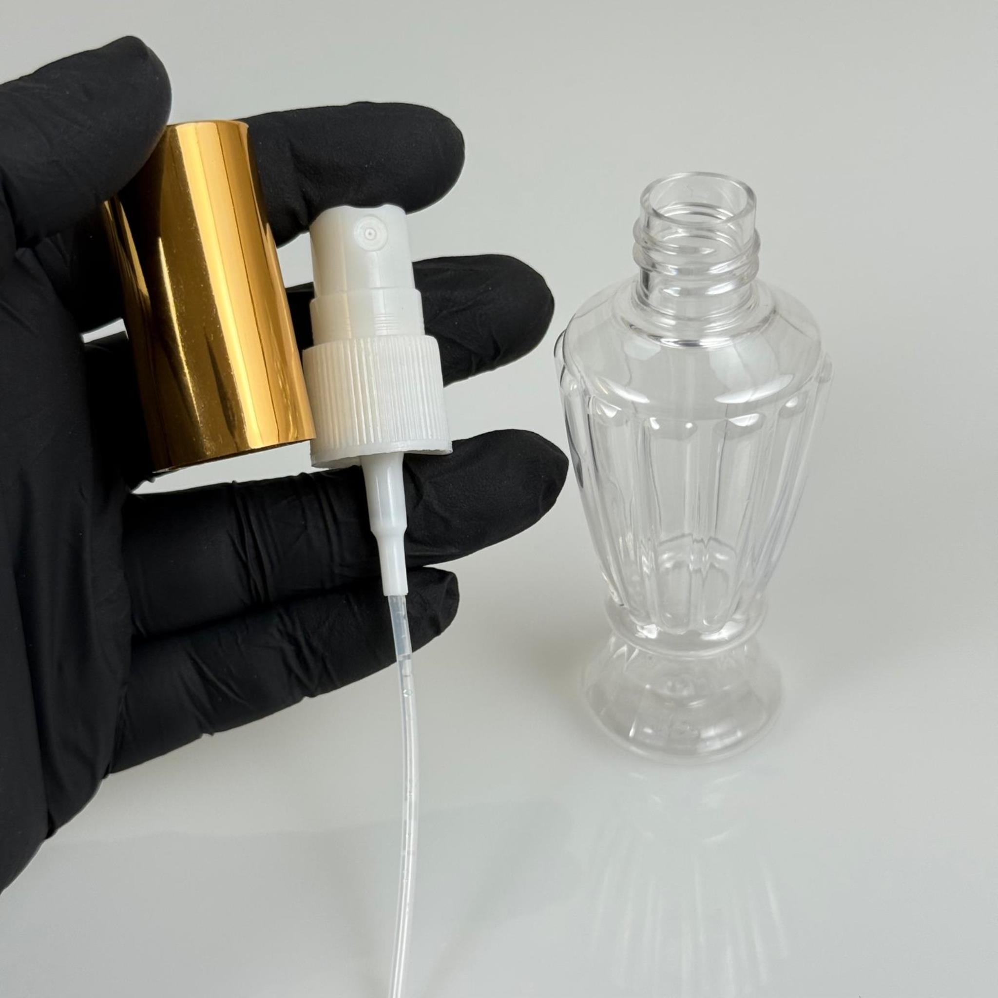 50 ML PET KOLONYA, PARFÜM VB ŞİŞELERİ - METAL ALÜMİNYUM GOLD KAPAK + VİDALI SPREY + 50 CC VAZO HÜRREM ŞİŞE SET TAKIM