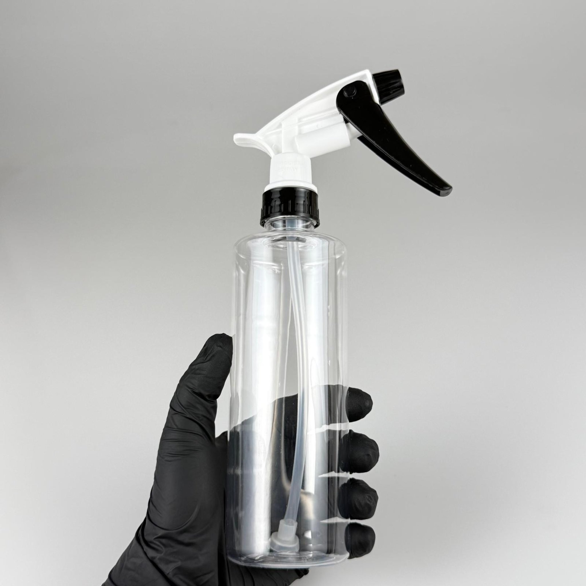 400 CC PET OTO BAKIM ŞİŞESİ - BÜYÜK SİYAH BEYAZ DOZAJLI KİMYASALA DAYANIKLI TRİGER TETİK SPREYLİ - 400 ML KİMYASALA DAYANIKLI PLASTİK ŞİŞE - 0,4 LT PET ŞİŞE - ŞEFFAF OTO TEMİZLİK ŞİŞESİ