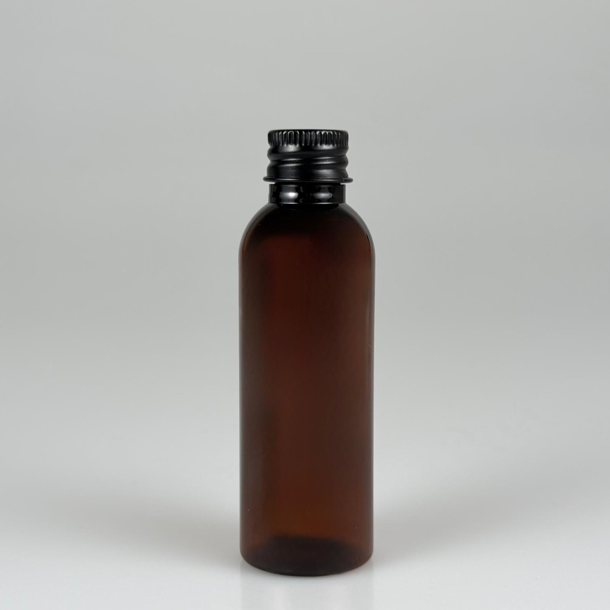 50 CC AMBER SİLİNDİR UZUN MODEL PET ŞİŞE + KÖPÜK CONTALI SİYAH ALÜMİNYUM METAL KAPAKLI TAKIM - 50 ML KAHVERENGİ PLASTİK ŞİŞE