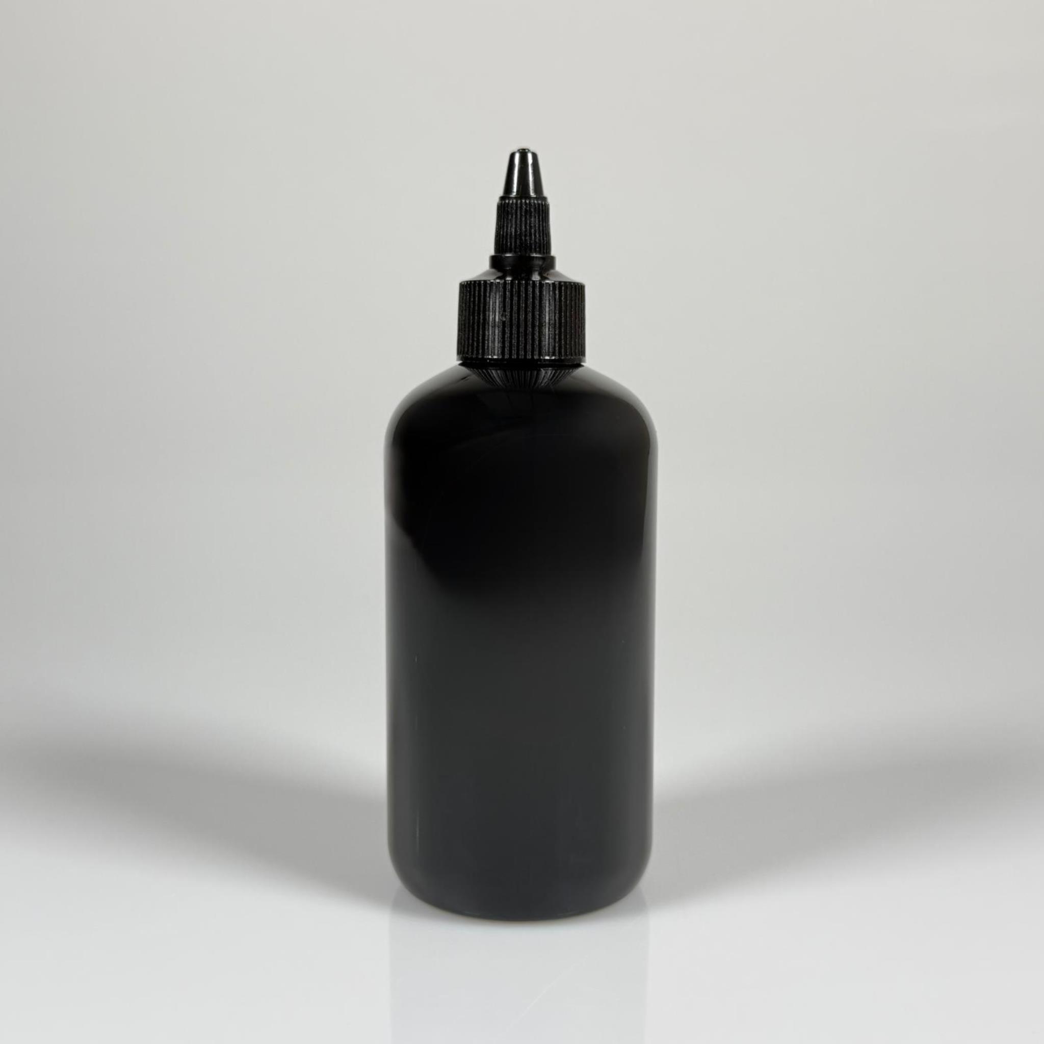 YAĞ, SOS, ACI SOS, SİRKE, SRIRACHA, MÜREKKEP, TUTKAL AKITICI VB BOŞ ŞİŞELERİ - SİYAH SİVRİ TWİST AKITICI KAPAK + 250 ML SİYAH ZEYNEP PET PLASTİK ŞİŞE TAKIM