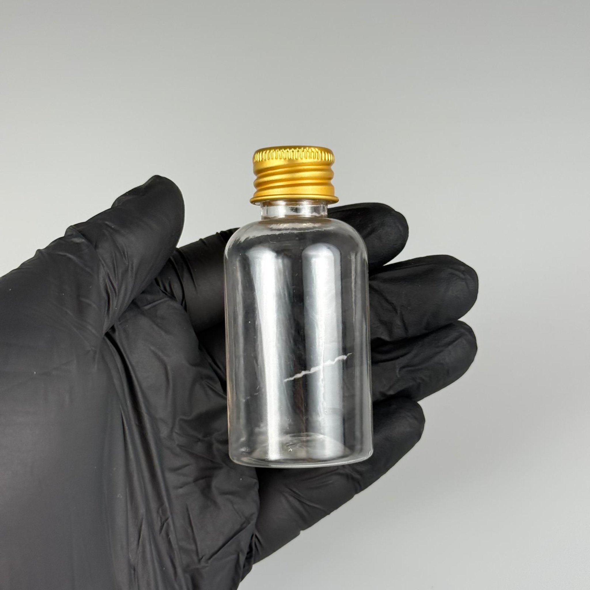 40 CC ŞEFFAF SİLİNDİR TOMBUL PET ŞİŞE + KÖPÜK CONTALI GOLD ALÜMİNYUM METAL KAPAKLI TAKIM - 40 ML PLASTİK ŞİŞE