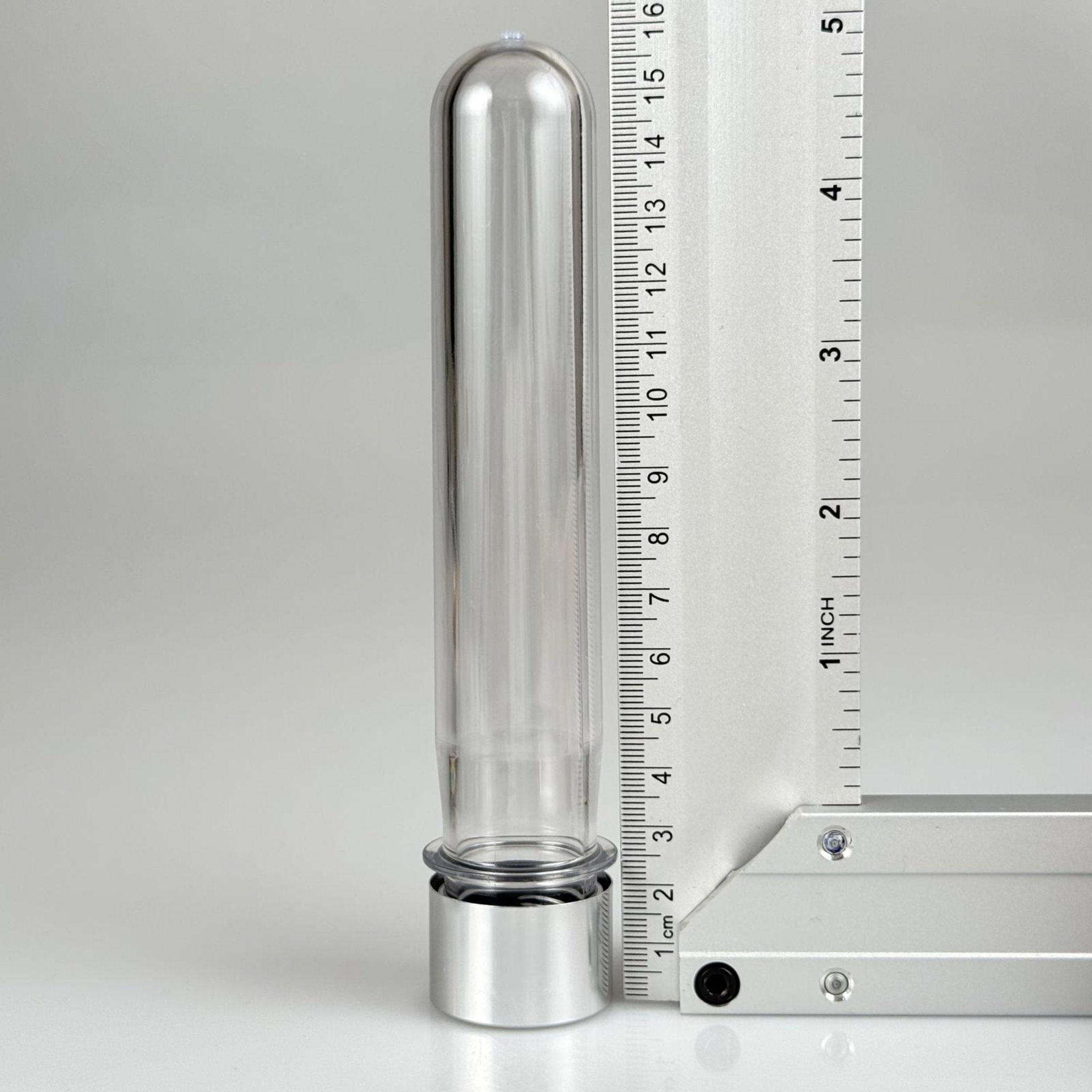 16 CM TÜP - 45 CC PET ŞİŞE + ALÜMİNYUM KAPLAMALI GÜMÜŞ KAPAKLI TAKIM - VANİLYA ÇUBUĞU, BAHARAT, DENEY TÜPÜ, AYAKKABI BAĞCIĞI VB İÇİN PLASTİK TÜP