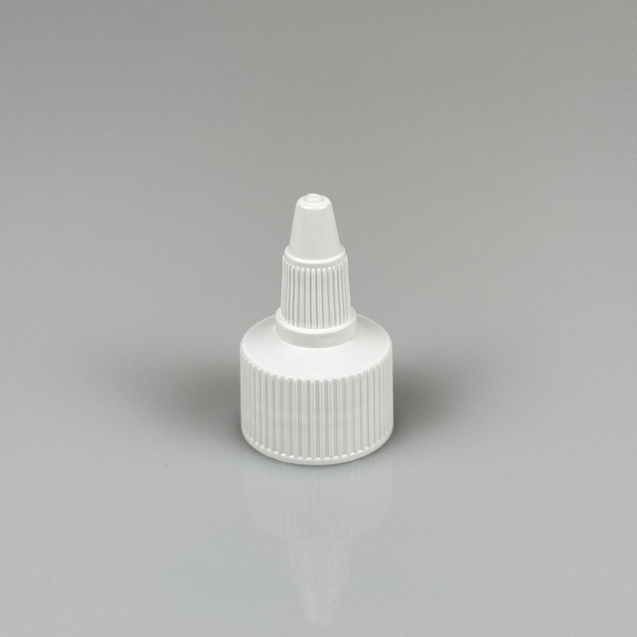 24 MM TWİST ASANSÖR SİVRİ BEYAZ KAPAK - ZEYTİNYAĞ, SOS, MÜREKKEP, ŞAMPUAN, TUTKAL KARTUŞ İÇİN AKITICILI PLASTİK KAPAK