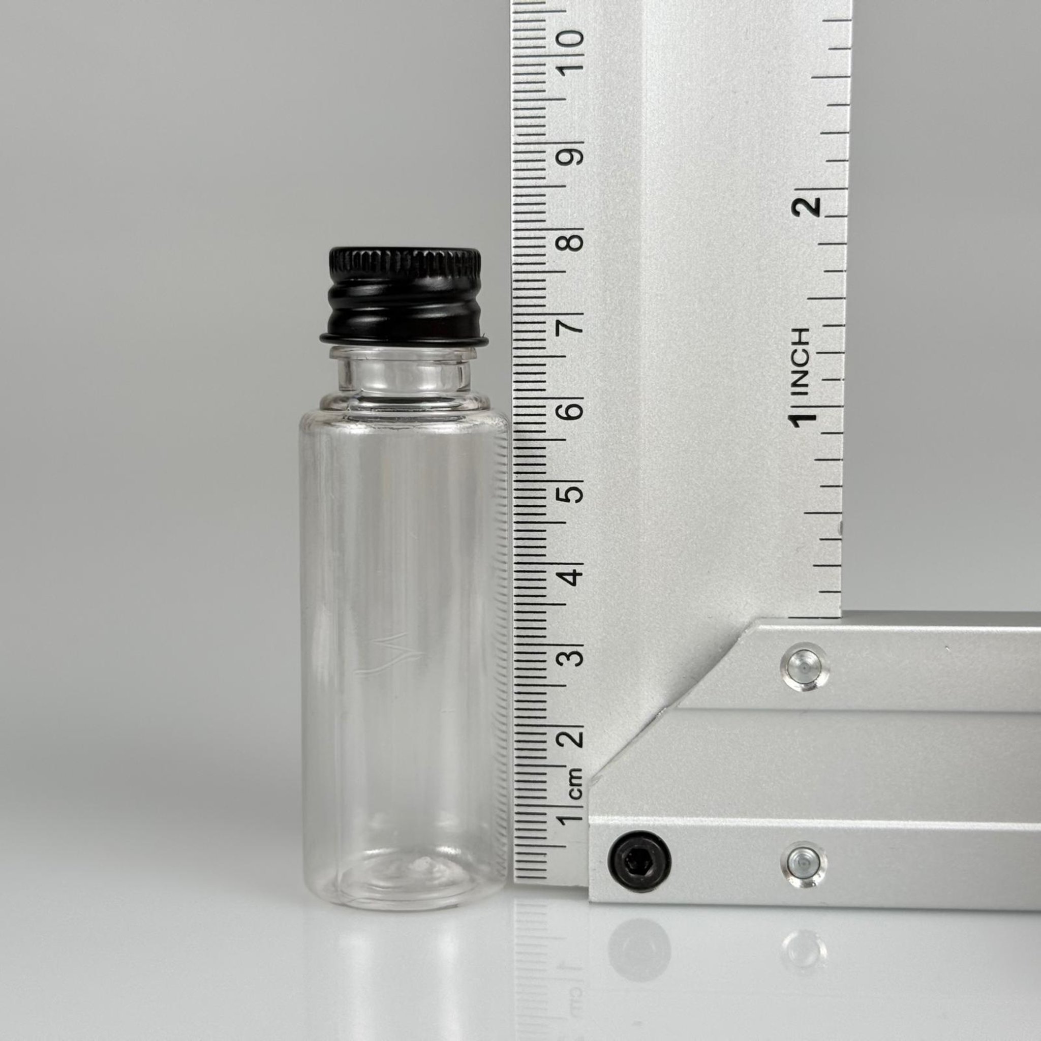 30 CC ŞEFFAF PET SHOT ŞİŞE - KÖPÜK CONTALI SİYAH ALÜMİNYUM METAL KAPAKLI + DAMLALIKLI KOLONYA TIPALI TAKIM - 30 ML PLASTİK ŞİŞE