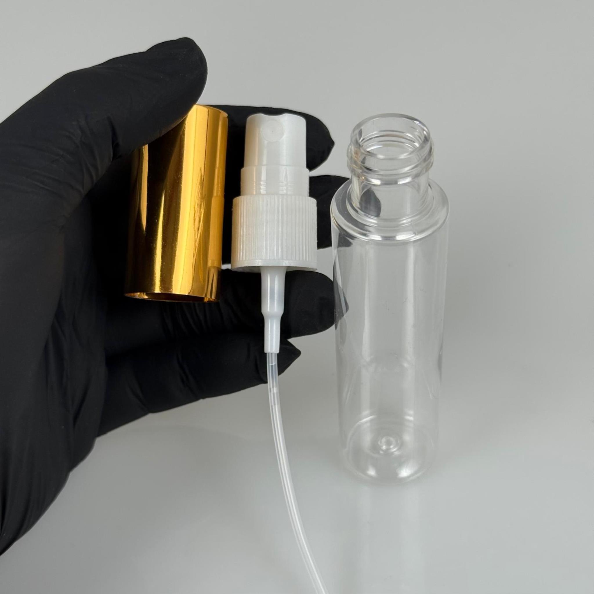35 ML PET KOLONYA, PARFÜM VB ŞİŞELERİ - METAL ALÜMİNYUM GOLD KAPAK + VİDALI SPREY + 35 CC ŞİŞE SET TAKIM