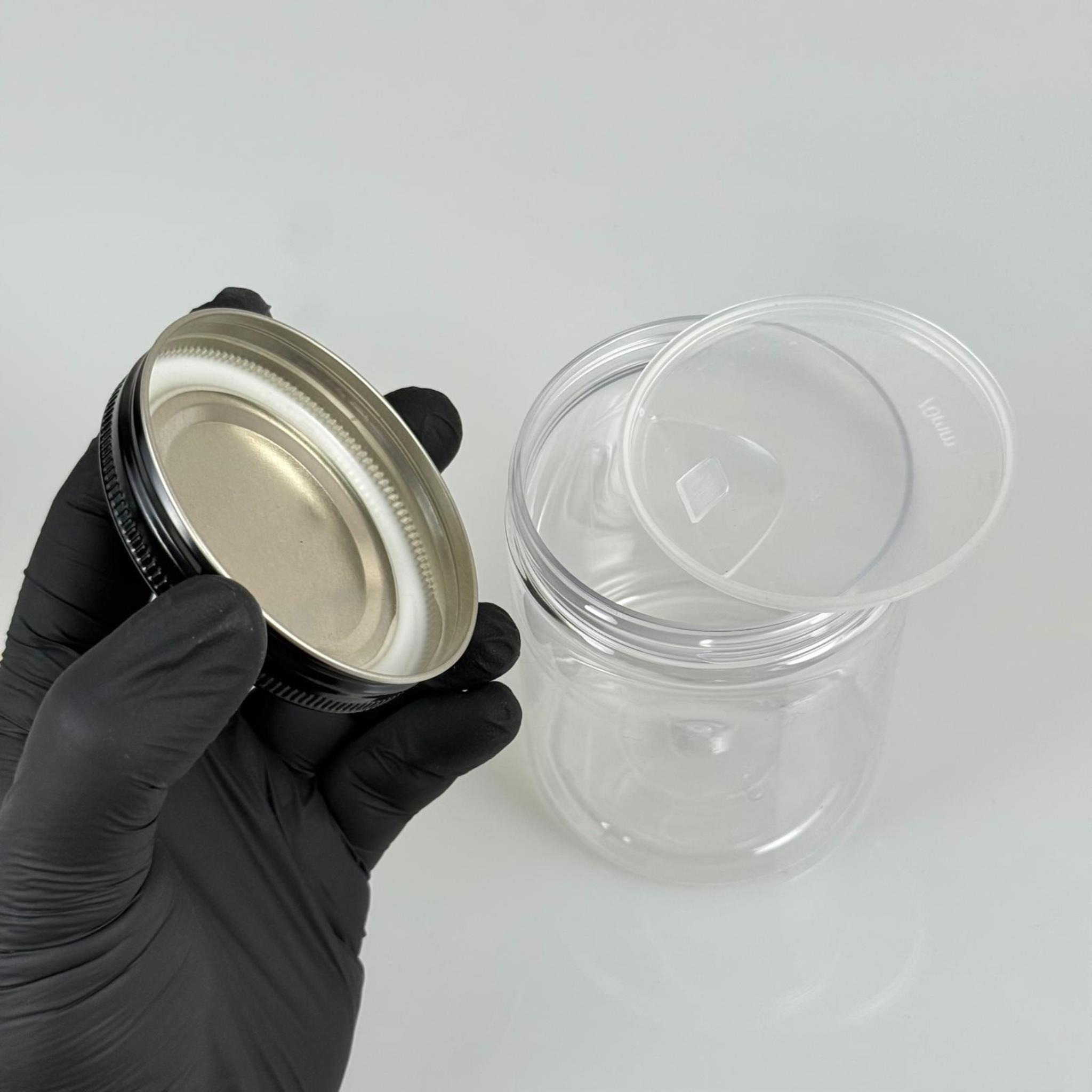 300 ML SERT PET KAVANOZ + SİYAH METAL KAPAK + İÇ TIPA - 300 CC KALIN ŞEFFAF PLASTİK KAVANOZ SİYAH METAL KAPAKLI İÇ TIPALI TAKIM - KREM KAVANOZLARI