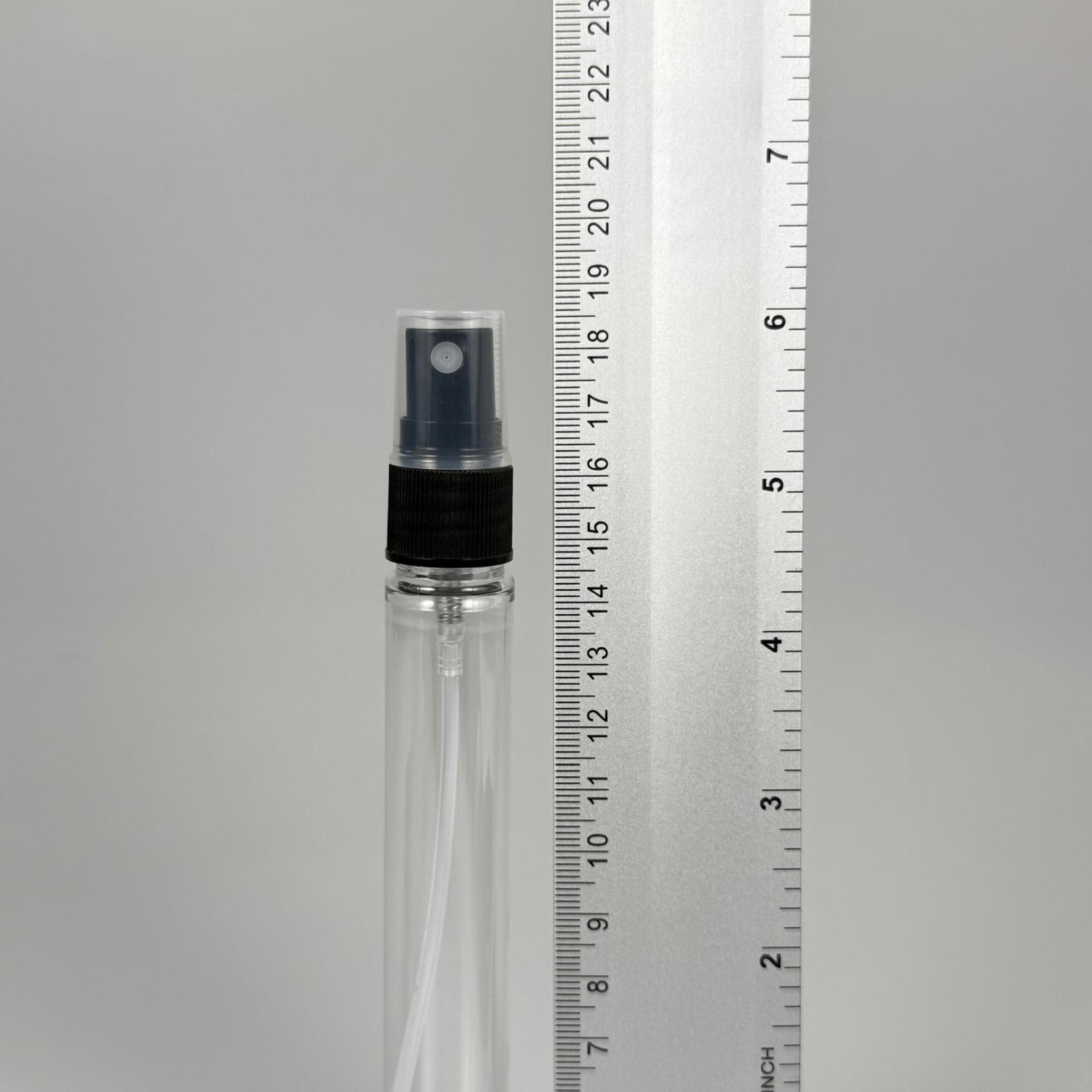 16 CM TÜP - 45 CC UZUN İNCE PET ŞİŞE - SİYAH SPREYLİ TAKIM - UZUN PLASTİK KALEM PARFÜM, KOLONYA ŞİŞESİ