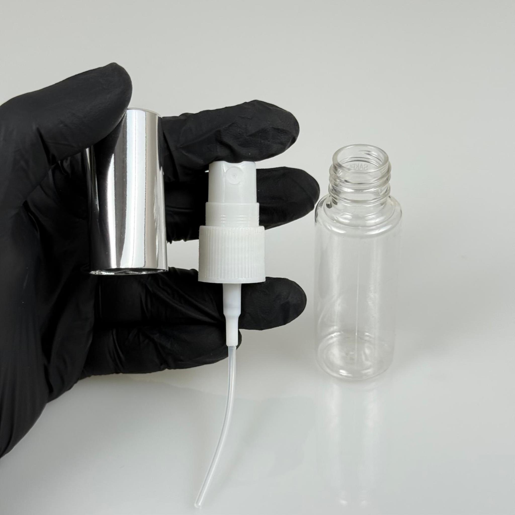 30 ML PET KOLONYA, PARFÜM VB ŞİŞELERİ - METAL ALÜMİNYUM GÜMÜŞ KAPAK + VİDALI SPREY + 30 CC SHOT ŞİŞE SET TAKIM