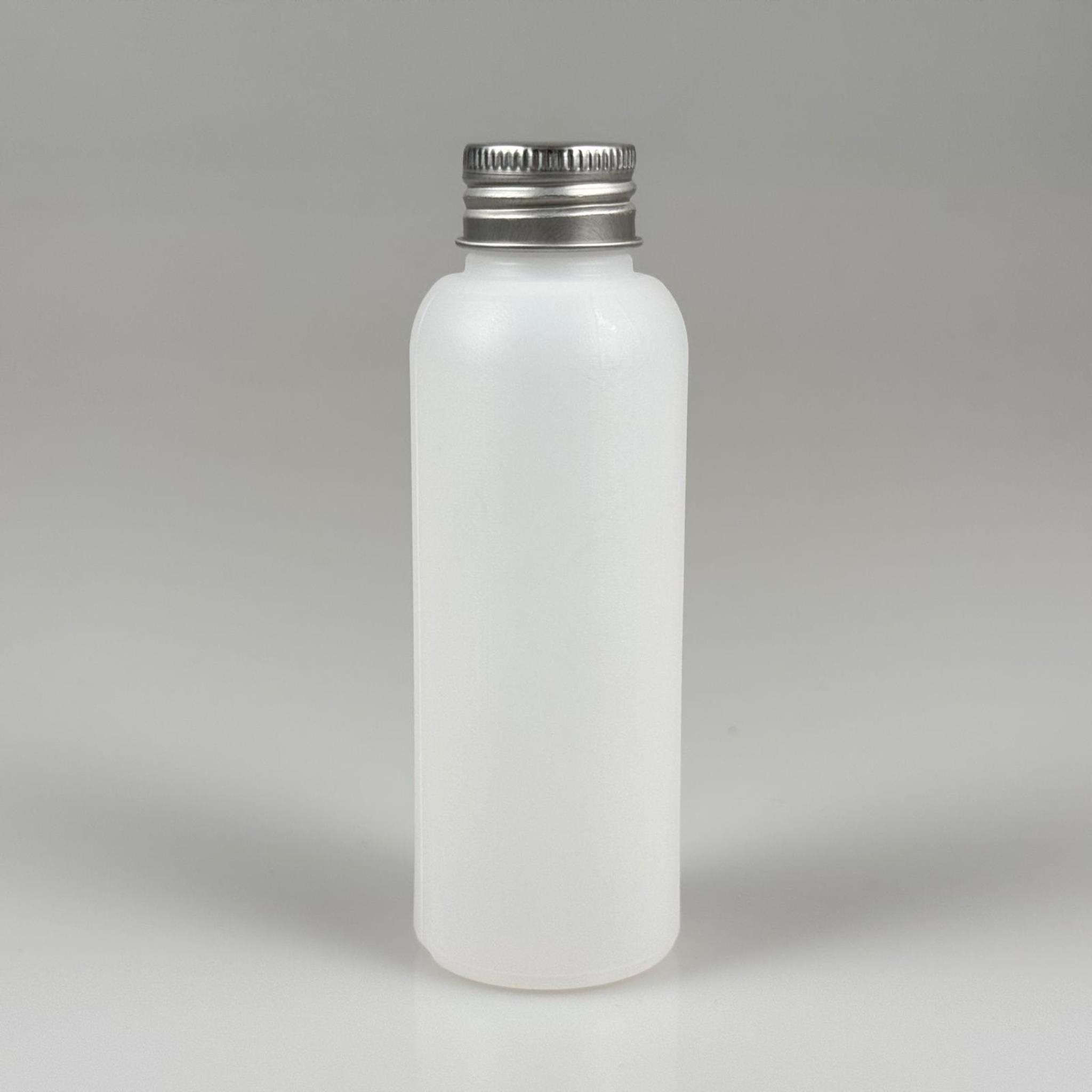 100 CC NATÜREL SERT POLİETİLEN ŞİŞE + GÜMÜŞ METAL KAPAKLI ( 24 MM ) - 100 ML SERT POLİETİLEN ŞİŞE