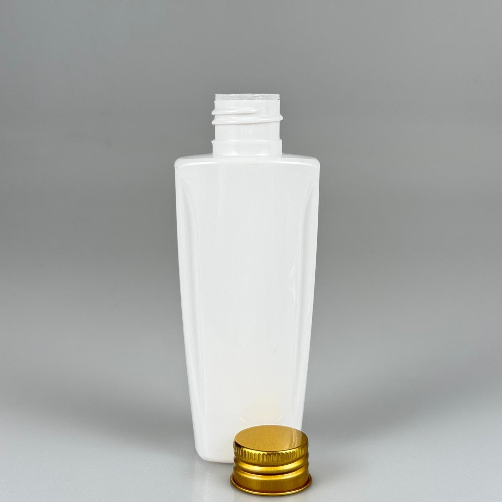 100 CC BEYAZ SERT PET ŞİŞE (LOREAL PARİS MODEL) 24 AĞIZ + KÖPÜK CONTALI GOLD METAL ALÜMİNYUM KAPAK + KOLONYA TIPALI TAKIM - 100 ML KAPAKLI KOZMETİK PLASTİK ŞİŞELER
