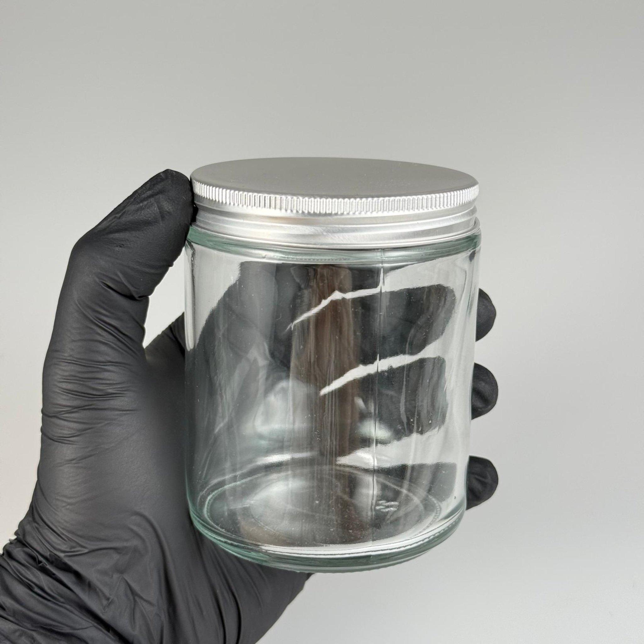 270 CC CAM ŞEFFAF MUM KAVANOZU - KÖPÜK CONTALI SIZDIRMAZ GÜMÜŞ METAL KAPAKLI  - 270 ML KREM KAVANOZU - MUM KAVANOZLARI - MEDİKAL KAVANOZ