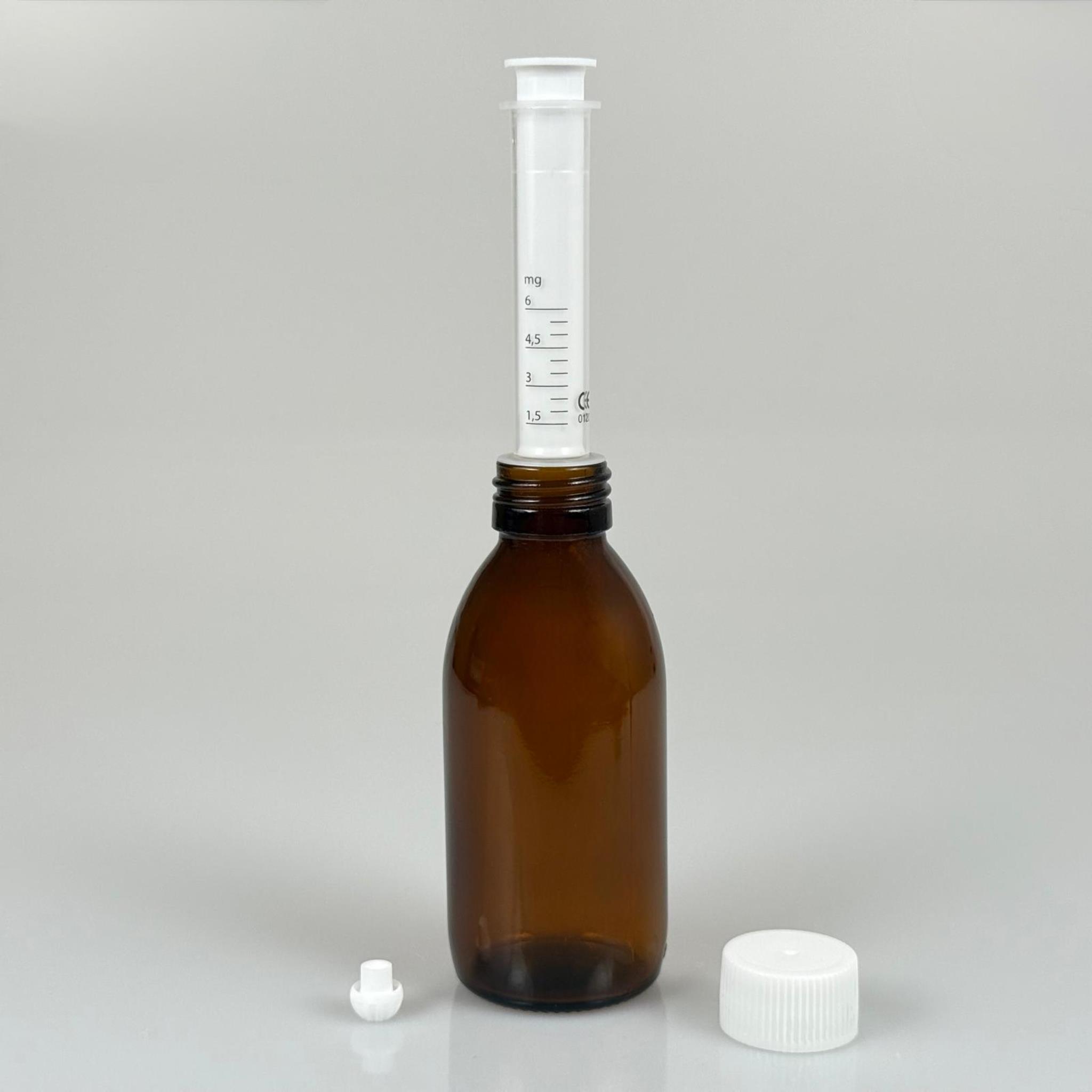 150 ML CAM ECZA ŞİŞESİ + 6 ML DOZAJ PİPETİ + DOZAJ TIPASI + CONTALI PLASTİK KAPAK TAKIM