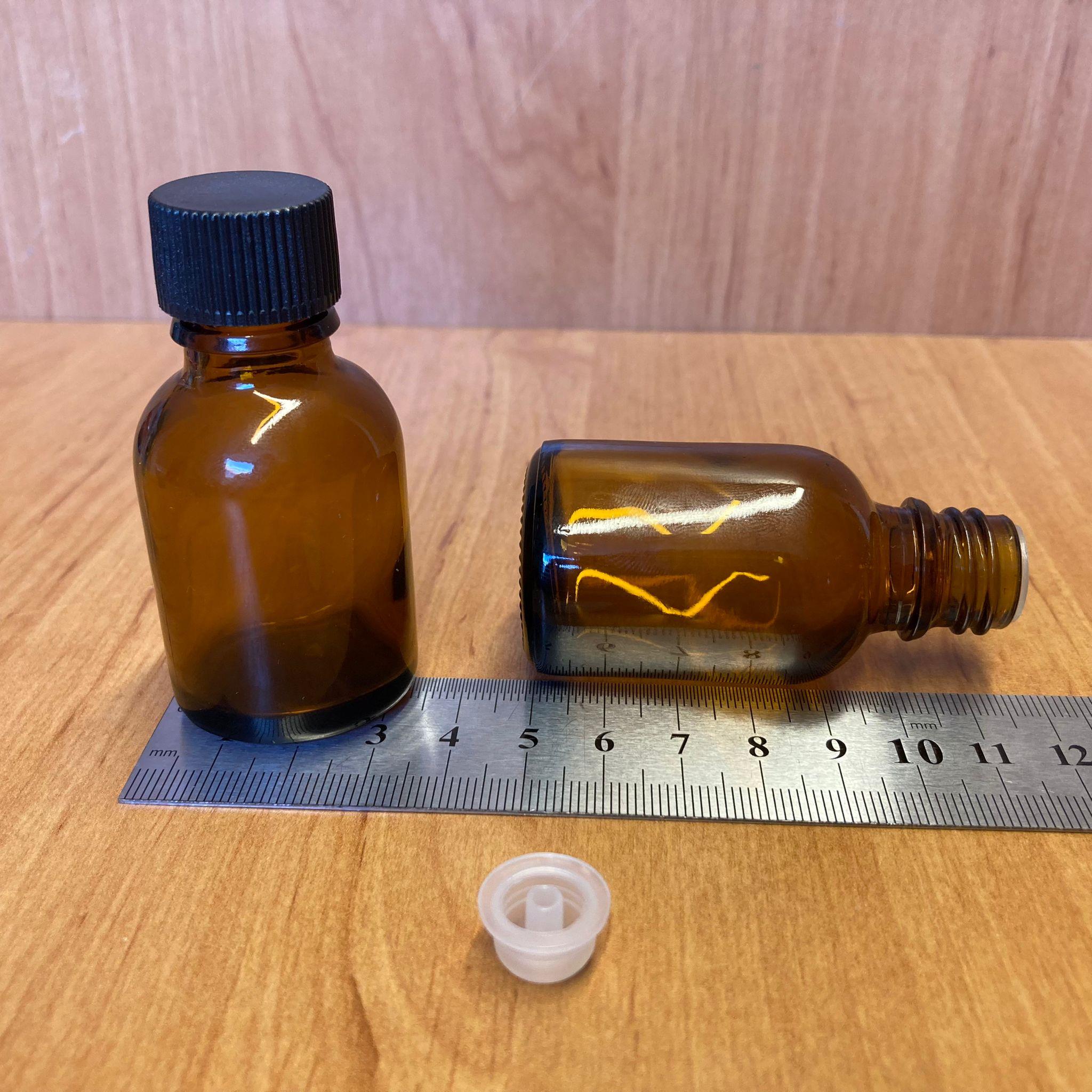 25 CC AMBER İÇTEN DAMLALIKLI - SİYAH PLASTİK KAPAKLI CAM ŞİŞE - 25 ML KOLONYA TIPALI CAM ŞİŞE