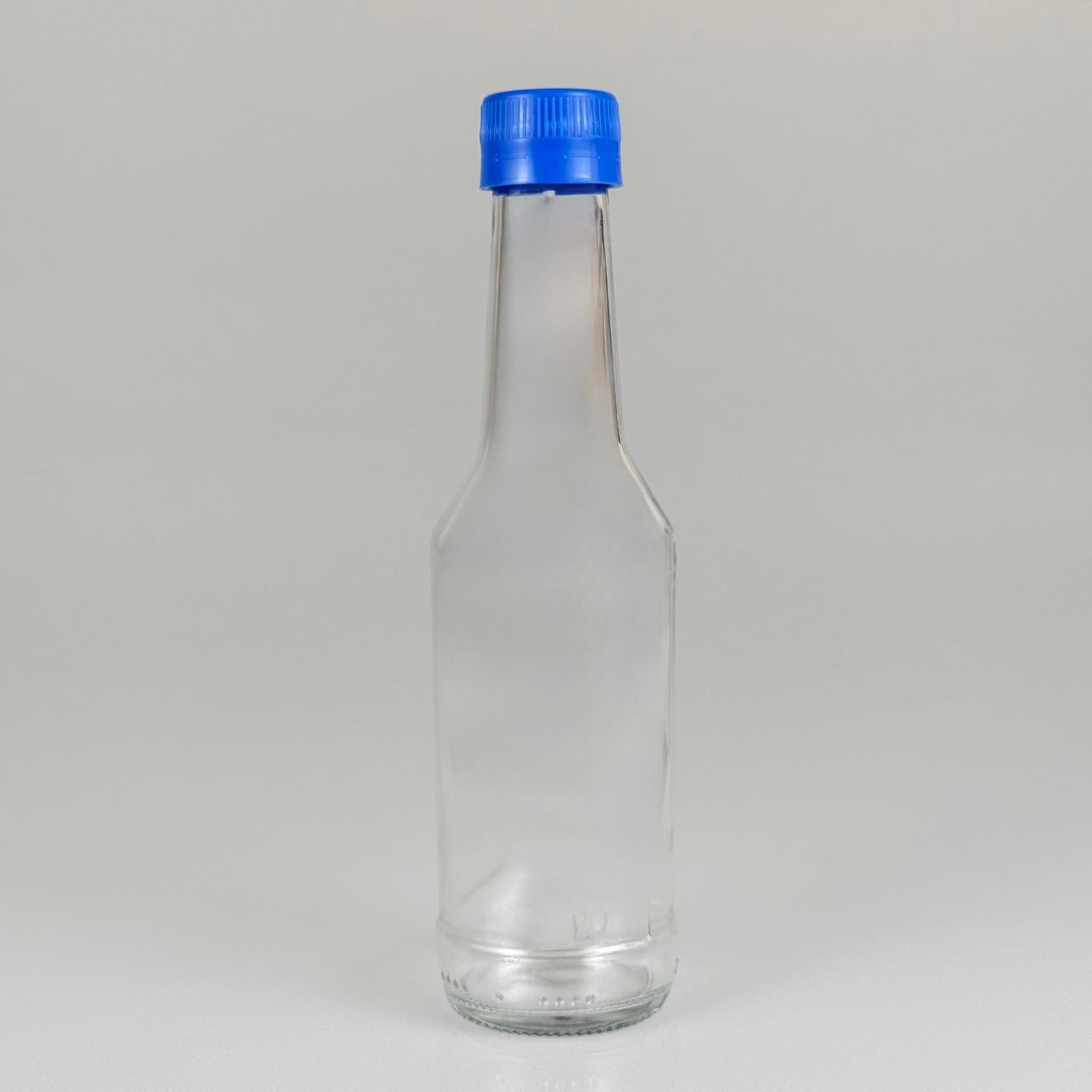 250 CC BOĞAZLI CAM ŞİŞE - MAVİ KİLİTLİ PLASTİK KAPAKLI - 250 ML BOŞ CAM ŞİŞE