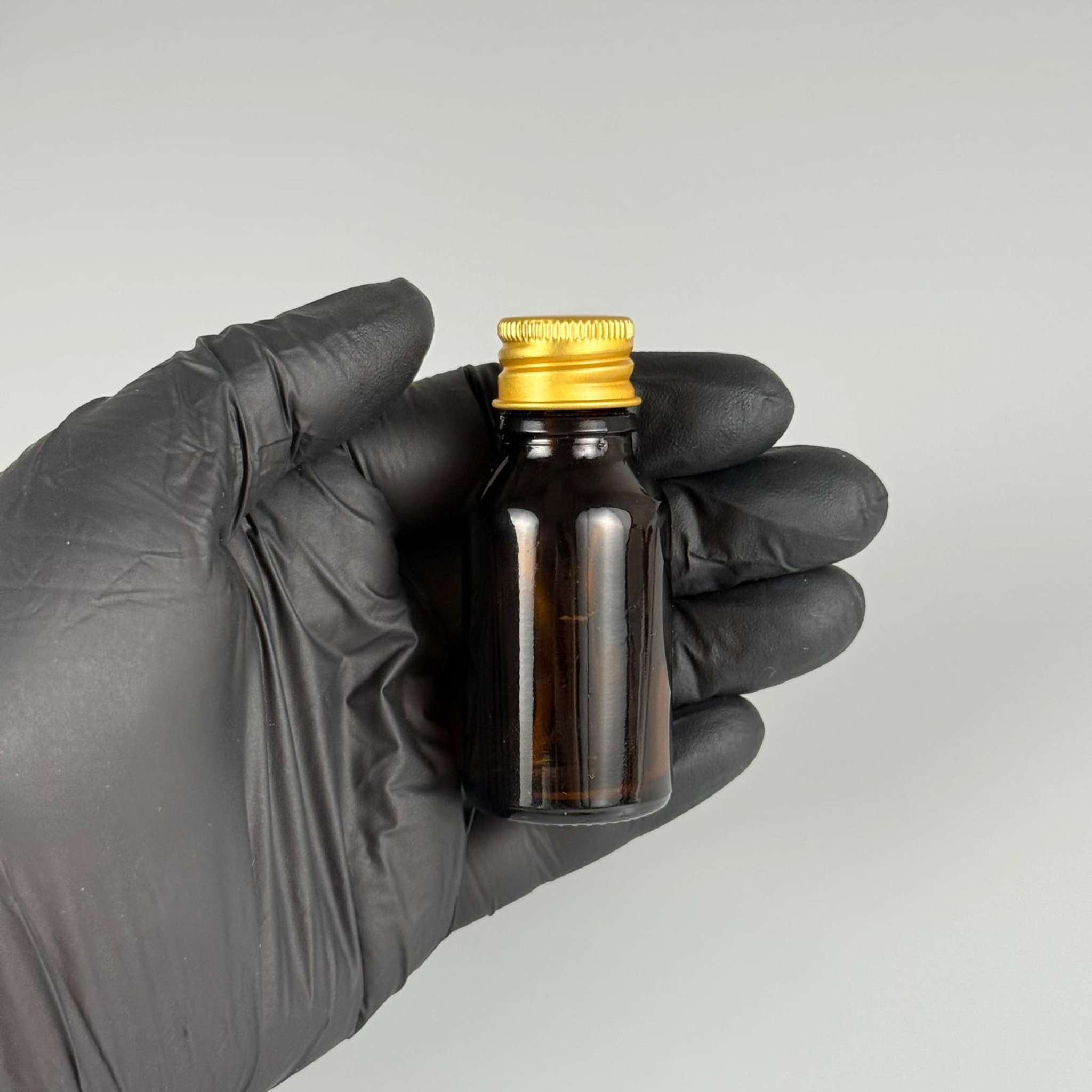 15 CC AMBER CAM ŞİŞE + KÖPÜK CONTALI GOLD ALÜMİNYUM METAL KAPAKLI + KÖR TIPALI TAKIM - 15 ML KAHVERENGİ CAM ŞİŞE