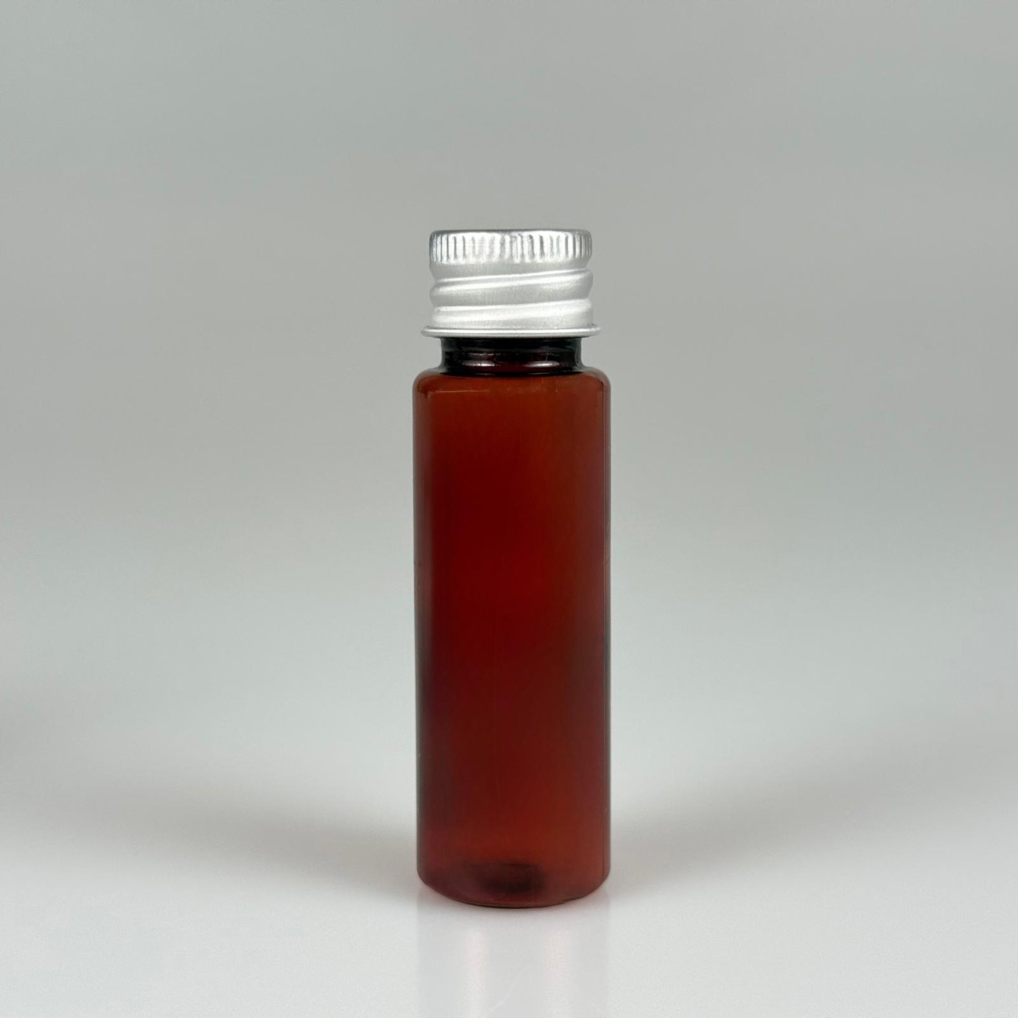 20 CC PET AMBER SHOT ŞİŞE - KÖPÜK CONTALI GÜMÜŞ ALÜMİNYUM METAL KAPAKLI TAKIM - 20 ML KAHVERENGİ PLASTİK ŞİŞE
