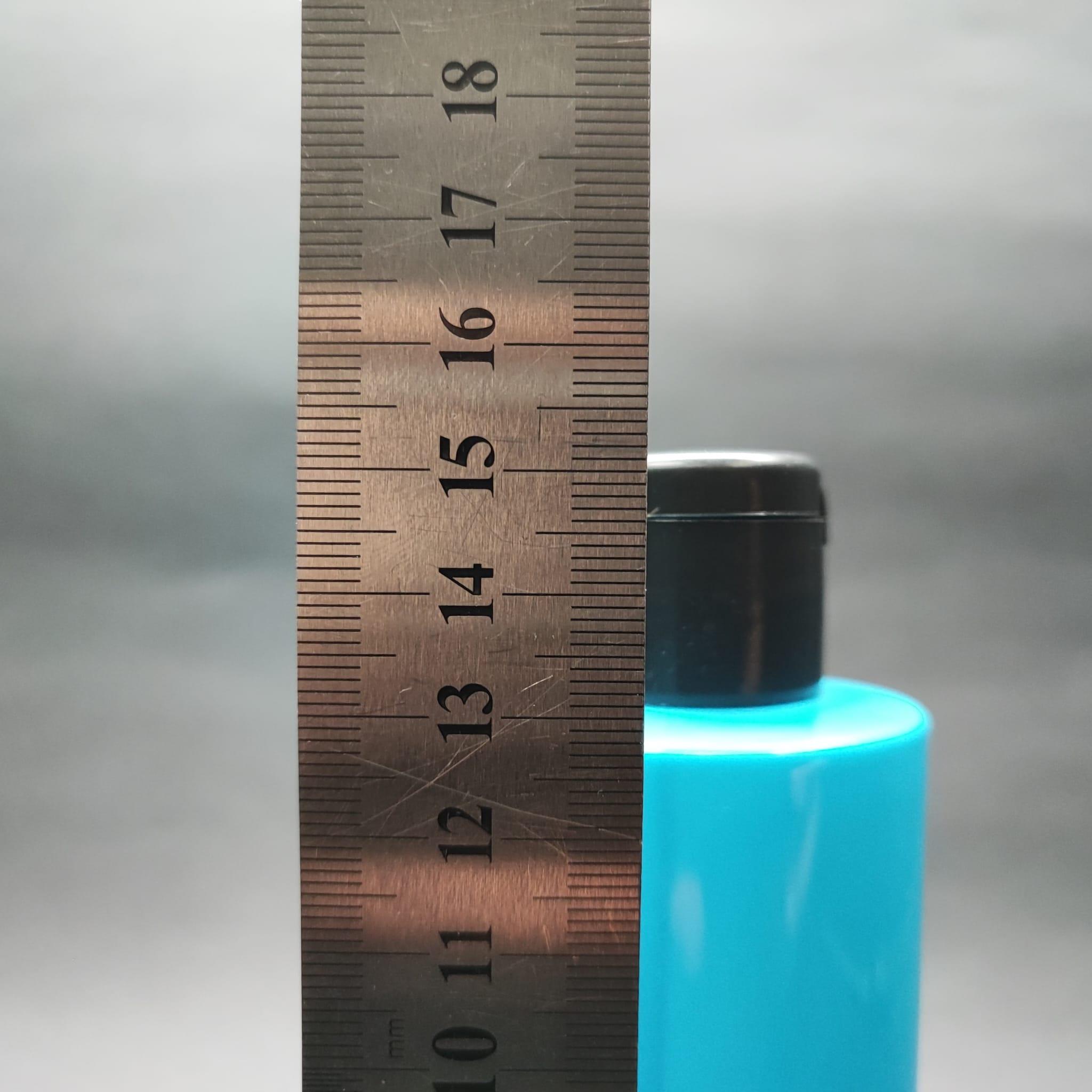 200 CC KÜT BOYUNLU UZUN SİLİNDİR PET ŞİŞE (24 GR) - SİYAH FLİPTOP KAPAKLI - 200 ML PLASTİK ŞİŞE - MAVİ