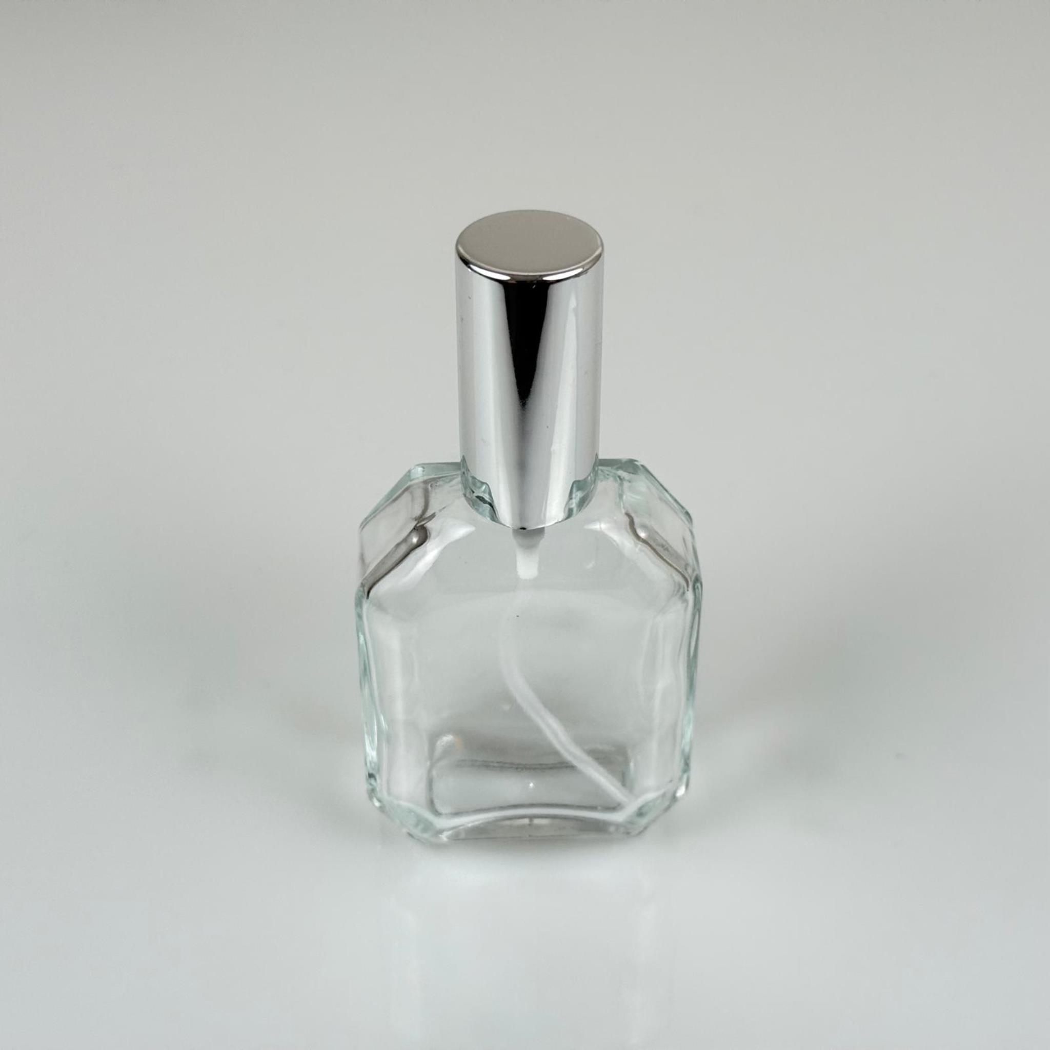 50 ML CAM KOLONYA, PARFÜM VB ŞİŞELERİ - METAL ALÜMİNYUM GÜMÜŞ KAPAK + VİDALI SPREY + 50 CC KAZABLANKA ŞEFFAF ŞİŞE SET TAKIM