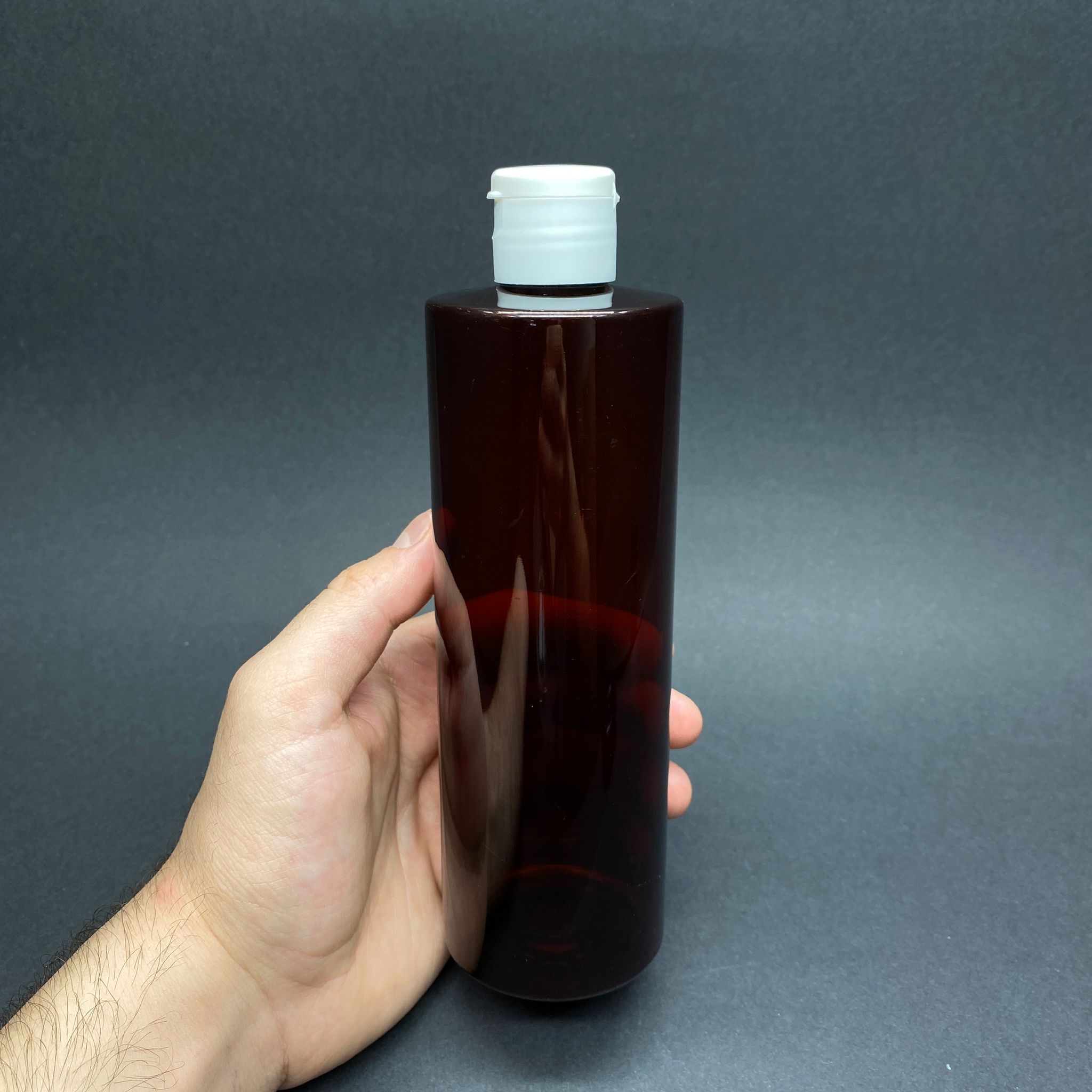 400 CC KÜT BOYUNLU SİLİNDİR PET ŞİŞE (30 GR) - BEYAZ FLİPTOP AKITICI KAPAKLI - 400 ML PLASTİK ŞİŞE - AMBER