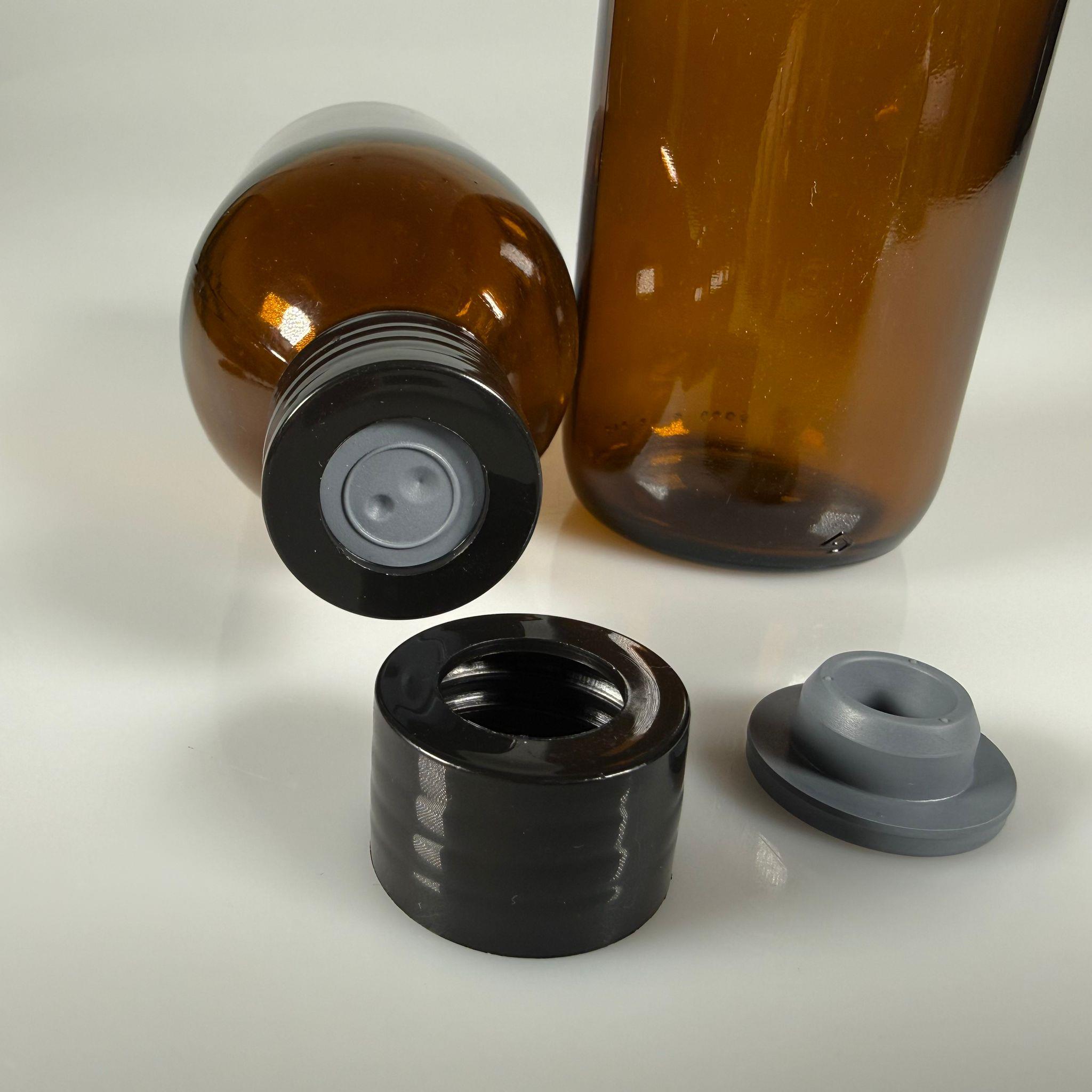 FLAKON ENJEKTÖR SERUM ŞİŞESİ - 250 ML ECZA CAM ŞİŞE + VİDALI DELİKLİ KAPAK (ELLE ÇEVİREREK KAPANIR) + KAUÇUK BUTİL TIPA TAKIM