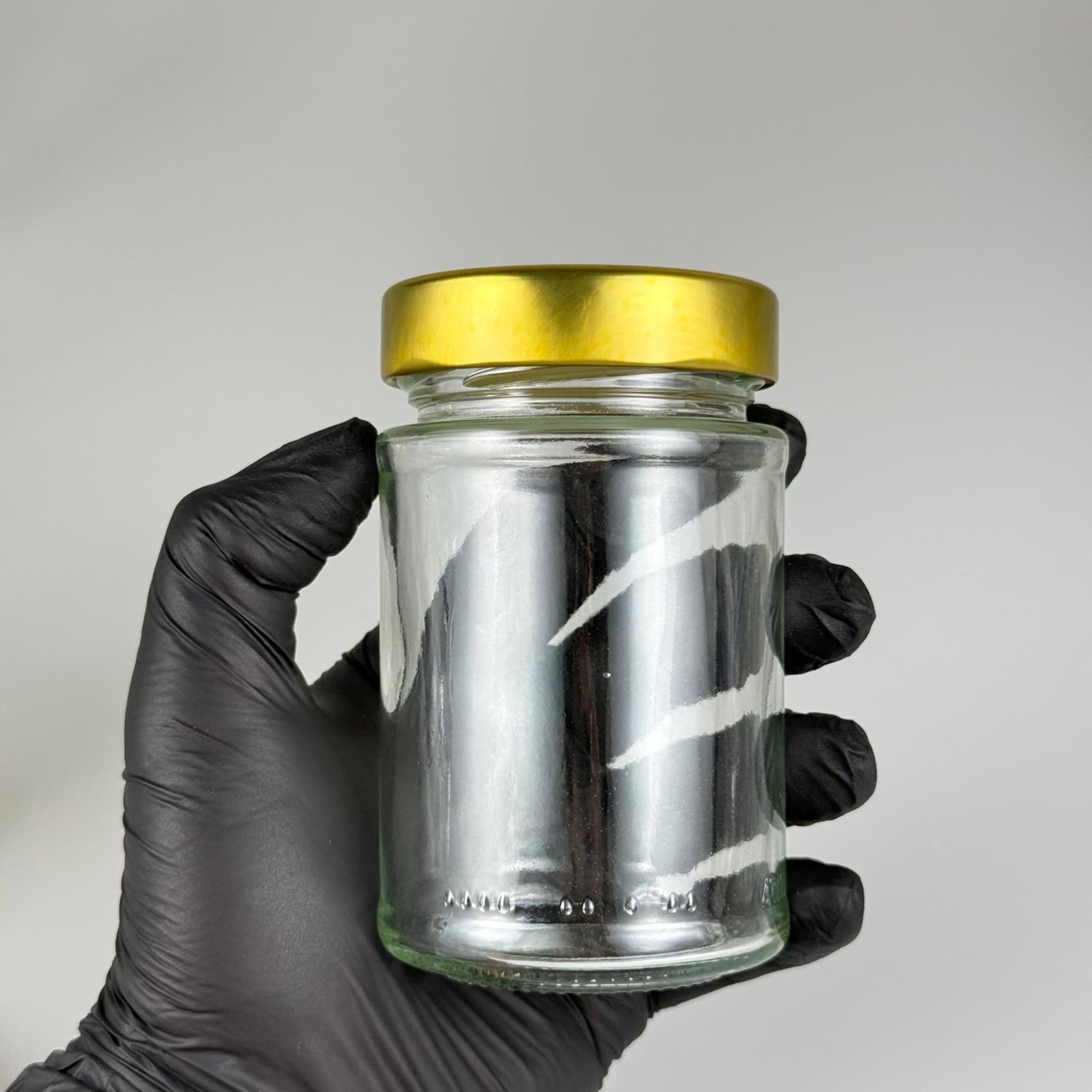 220 CC ALMAN ERGO KAVANOZ - GOLD METAL KAPAKLI + KENDİNDEN YAPIŞKANLI CONTALI - 220 ML DERİN KAPAKLI VASO PESTI BARİLLA CAM KAVANOZ