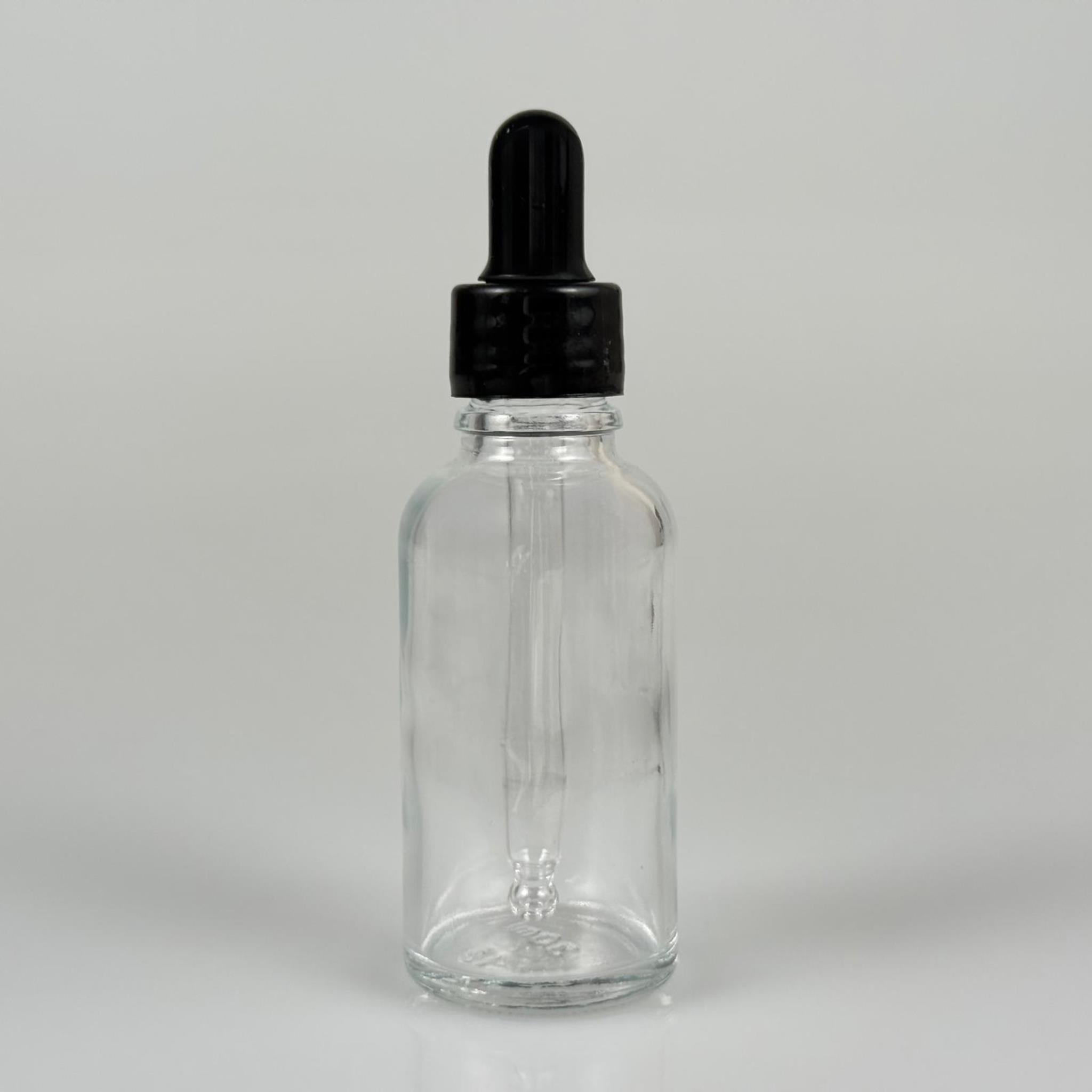 30 CC ŞEFFAF CAM DAMLALIKLI ŞİŞE - SİYAH EMZİK + SİYAH DÜZ KAPAK + CAM PİPET TAKIM - 30 ML DAMLALIKLI ŞİŞE SETİ