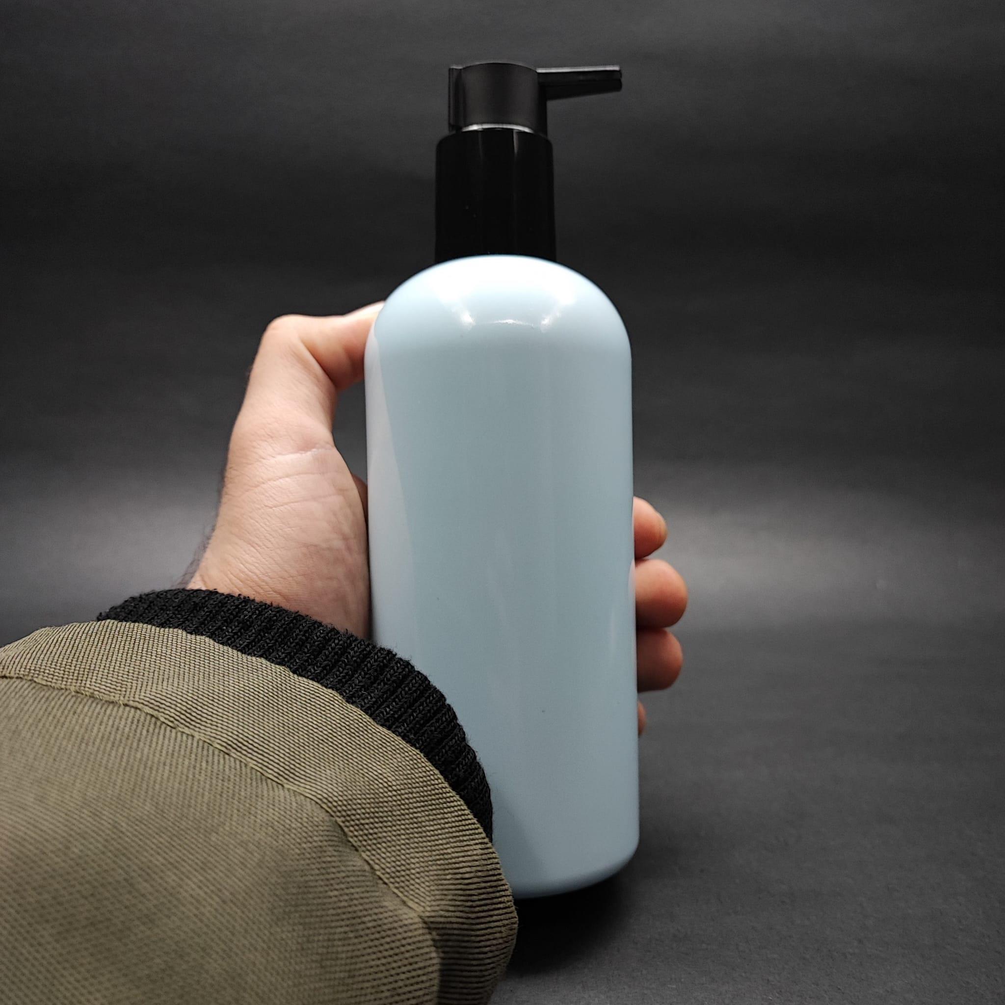 400 CC OVAL BOYUNLU SİLİNDİR PET ŞİŞE (30 GR) - SİYAH XAVİER LOSYON POMPALI - 400 ML PLASTİK ŞİŞE - BEBEK MAVİSİ