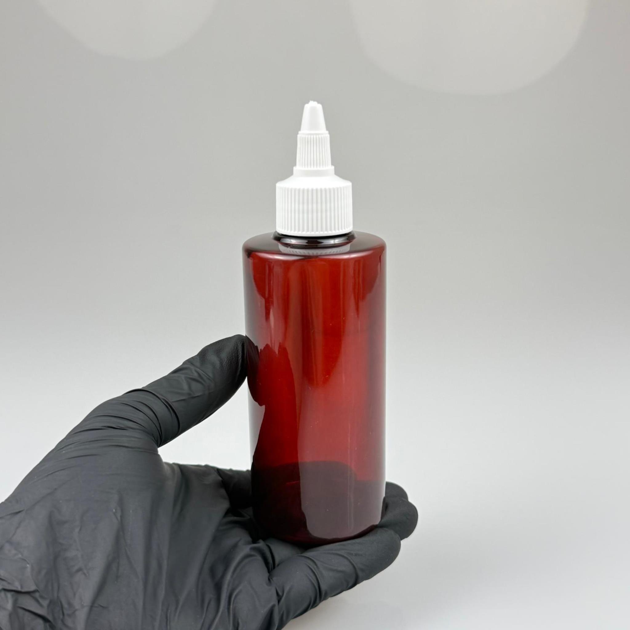 YAĞ, SOS, ACI SOS, SİRKE, SRIRACHA, MÜREKKEP, TUTKAL AKITICI VB BOŞ ŞİŞELERİ - BEYAZ SİVRİ TWİST AKITICI KAPAK + 200 ML AMBER KÜT PET PLASTİK ŞİŞE TAKIM