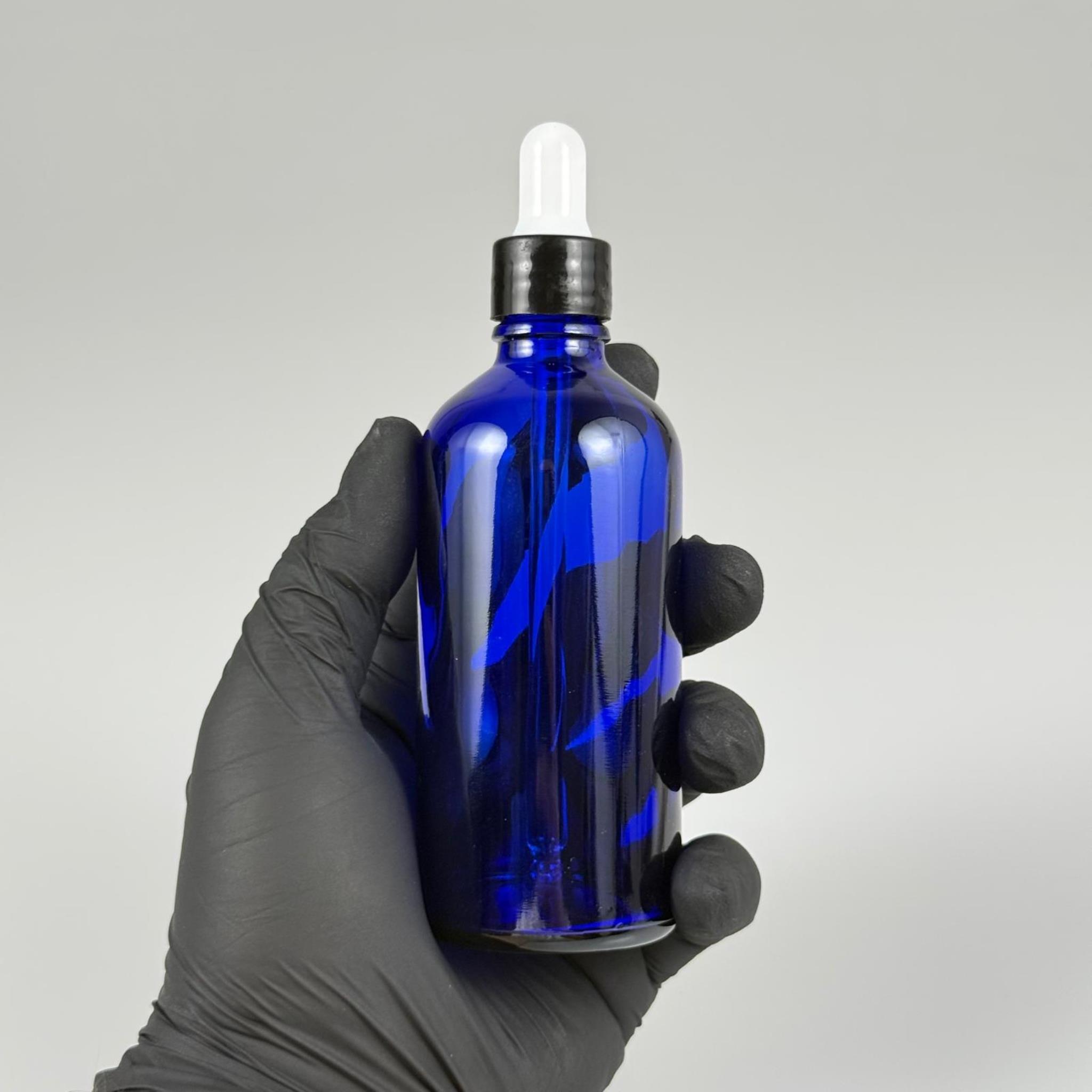 100 CC MAVİ CAM DAMLALIKLI ŞİŞE - BEYAZ  EMZİK + SİYAH DÜZ KAPAK + CAM PİPET TAKIM - 100 ML DAMLALIKLI ŞİŞE SETİ