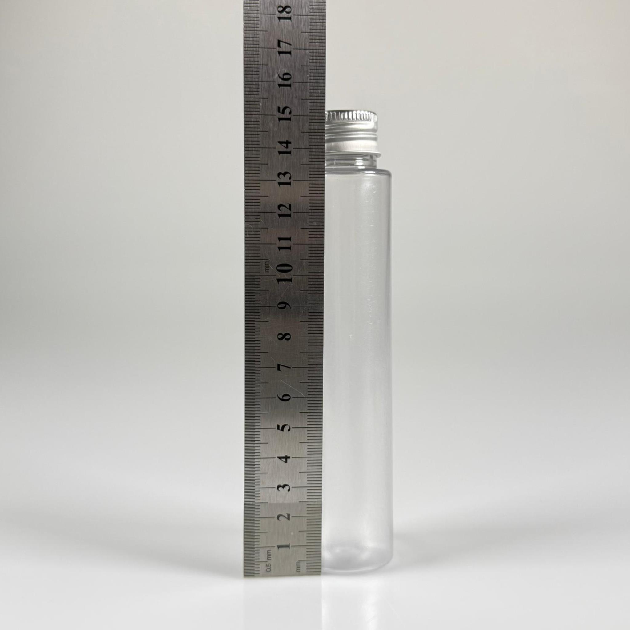 100 CC UZUN SİLİNDİR BUĞULU PET ŞİŞE (24 GR)  - GÜMÜŞ METAL KAPAKLI KOLONYA TIPALI - 100 ML BİBERİYE SUYU, LAVANTA YAĞI, SAÇ SERUM, TONİK VB İÇİN PLASTİK KOZMETİK AMBALAJLARI