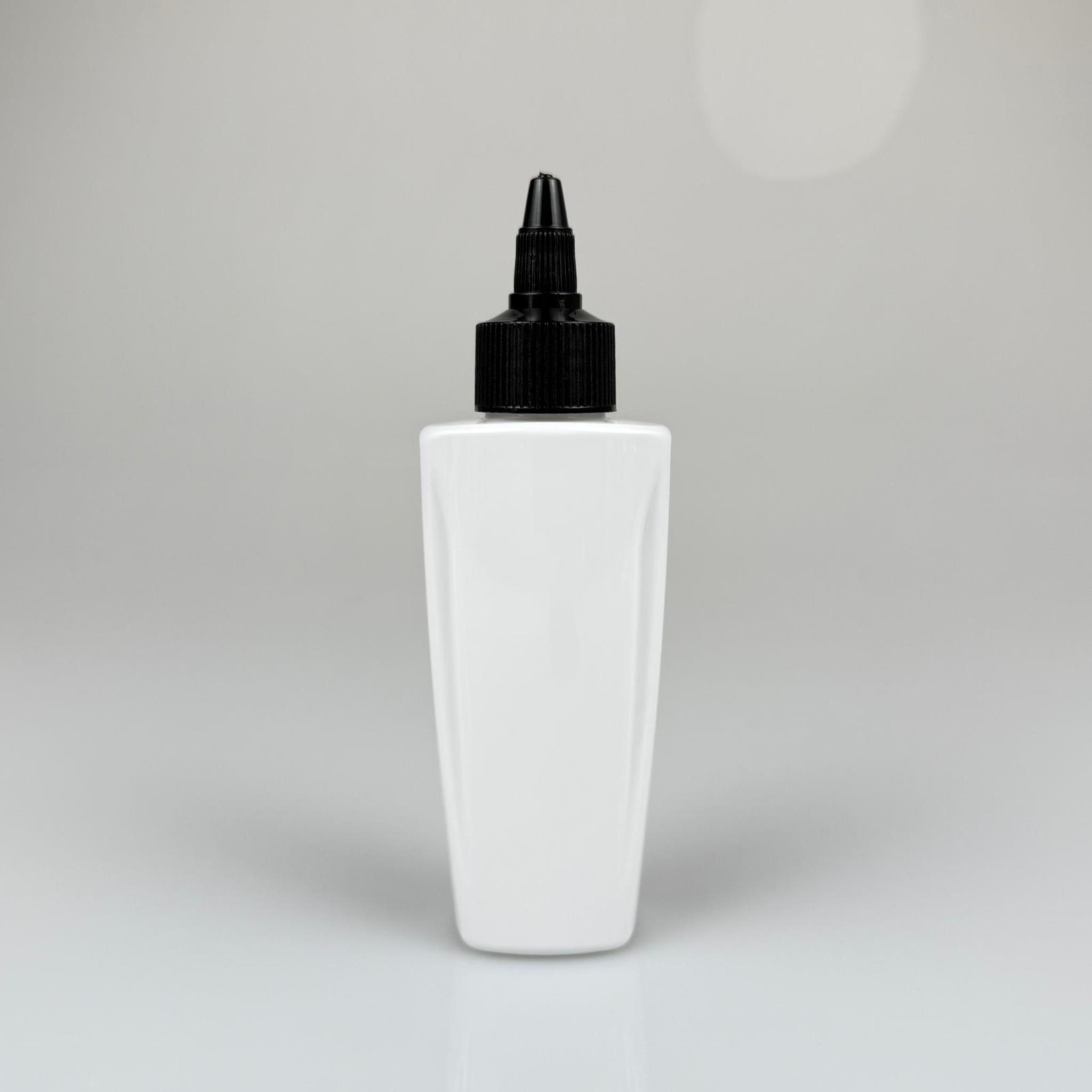 YAĞ, SOS, ACI SOS, SİRKE, SRIRACHA, MÜREKKEP, TUTKAL AKITICI VB BOŞ ŞİŞELERİ - SİYAH SİVRİ TWİST AKITICI KAPAK + 100 ML YASSI BEYAZ SERT PET PLASTİK ŞİŞE TAKIM