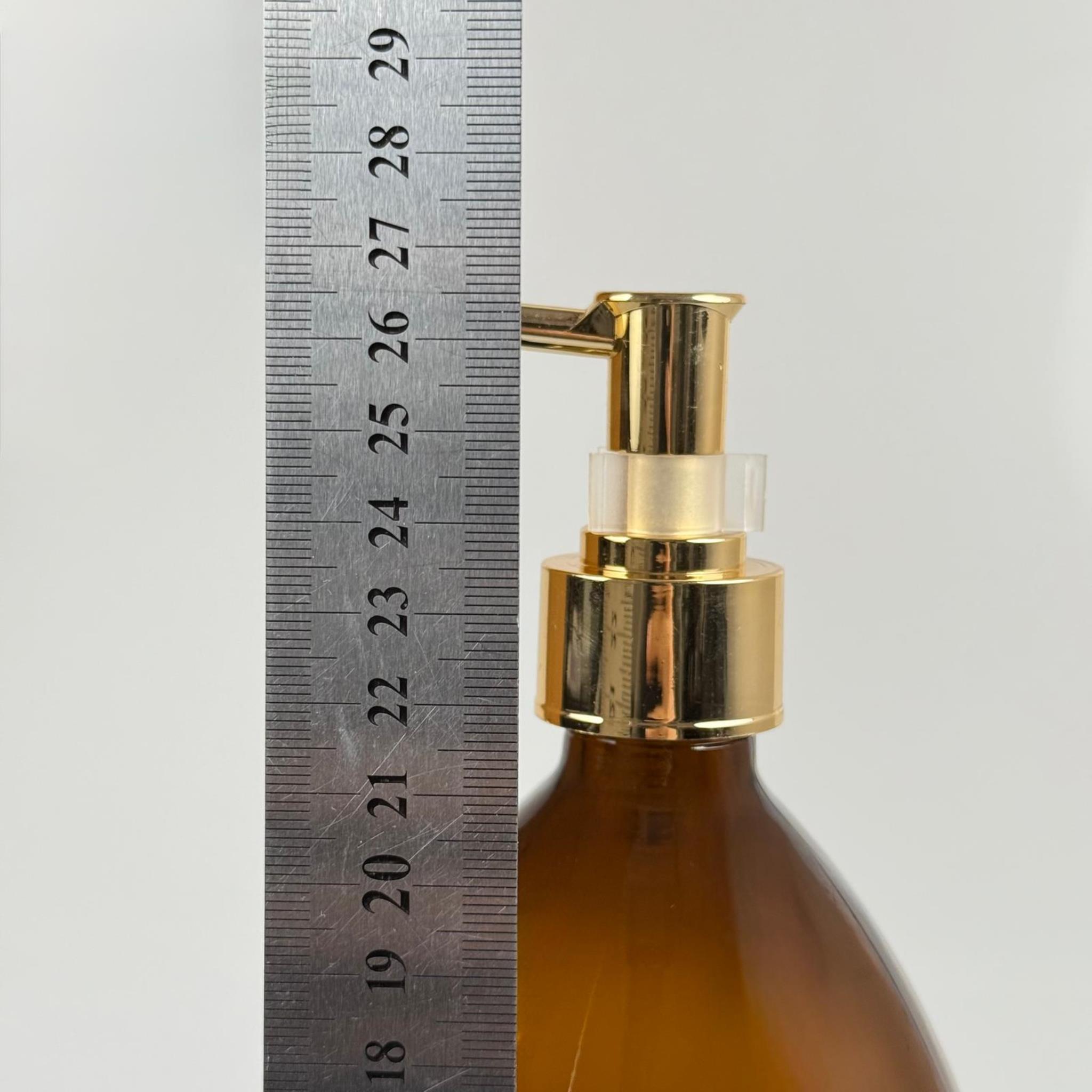 1000 CC AMBER TOMBUL ÖZEL SERİ CAM ŞİŞE - METALİK KAPLAMALI LÜX GOLD POMPALI - 1000 ML CAM ECZA ŞİŞESİ - KAHVERENGİ