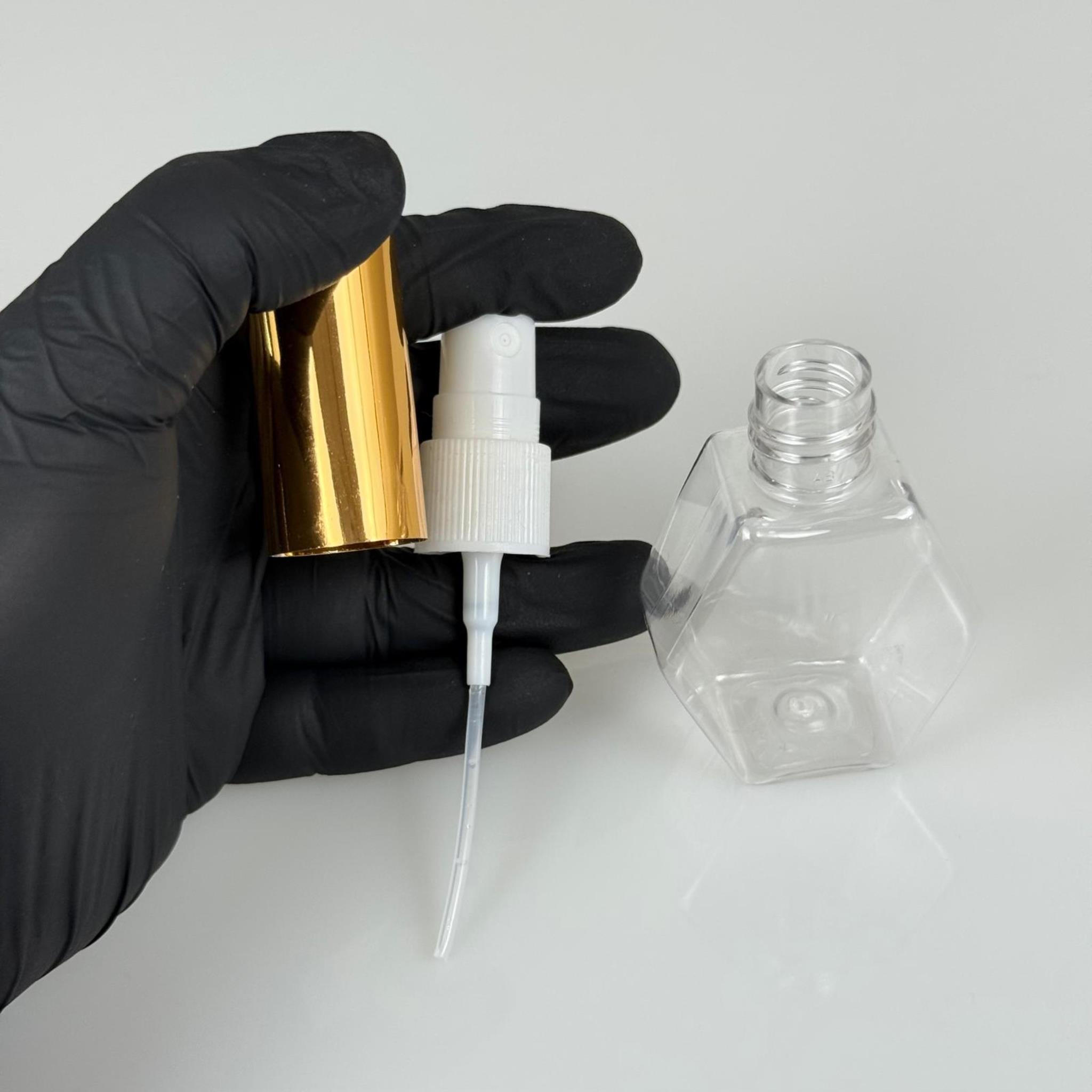 40 ML PET KOLONYA, PARFÜM VB ŞİŞELERİ - METAL ALÜMİNYUM GOLD KAPAK + VİDALI SPREY + 40 CC ALTIGEN ŞİŞE SET TAKIM
