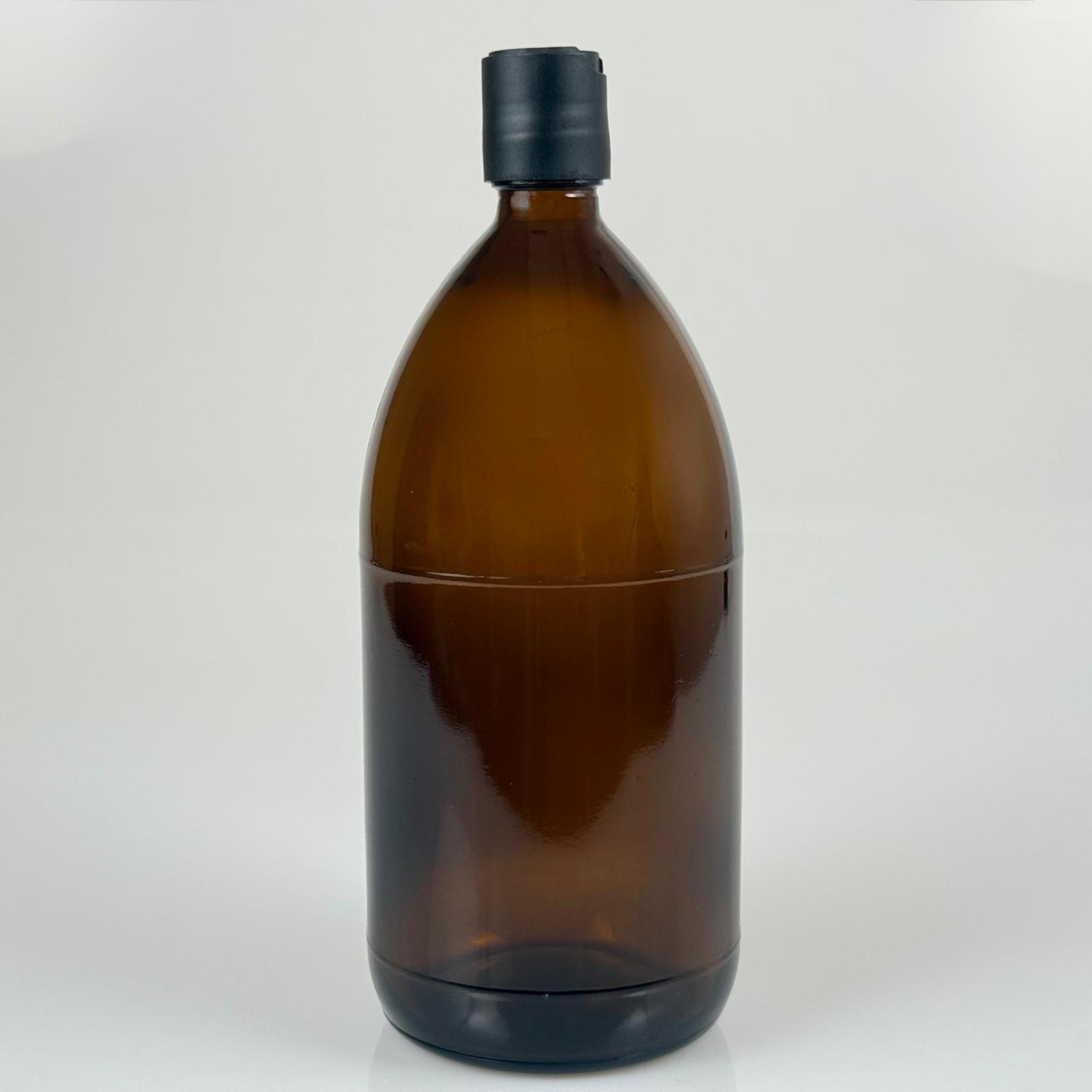 1000 CC AMBER TOMBUL ÖZEL SERİ CAM ŞİŞE - AKITICILI SİYAH DİSKTOP ŞAMPUAN KAPAKLI - 1000 ML CAM ECZA ŞİŞESİ - KAHVERENGİ