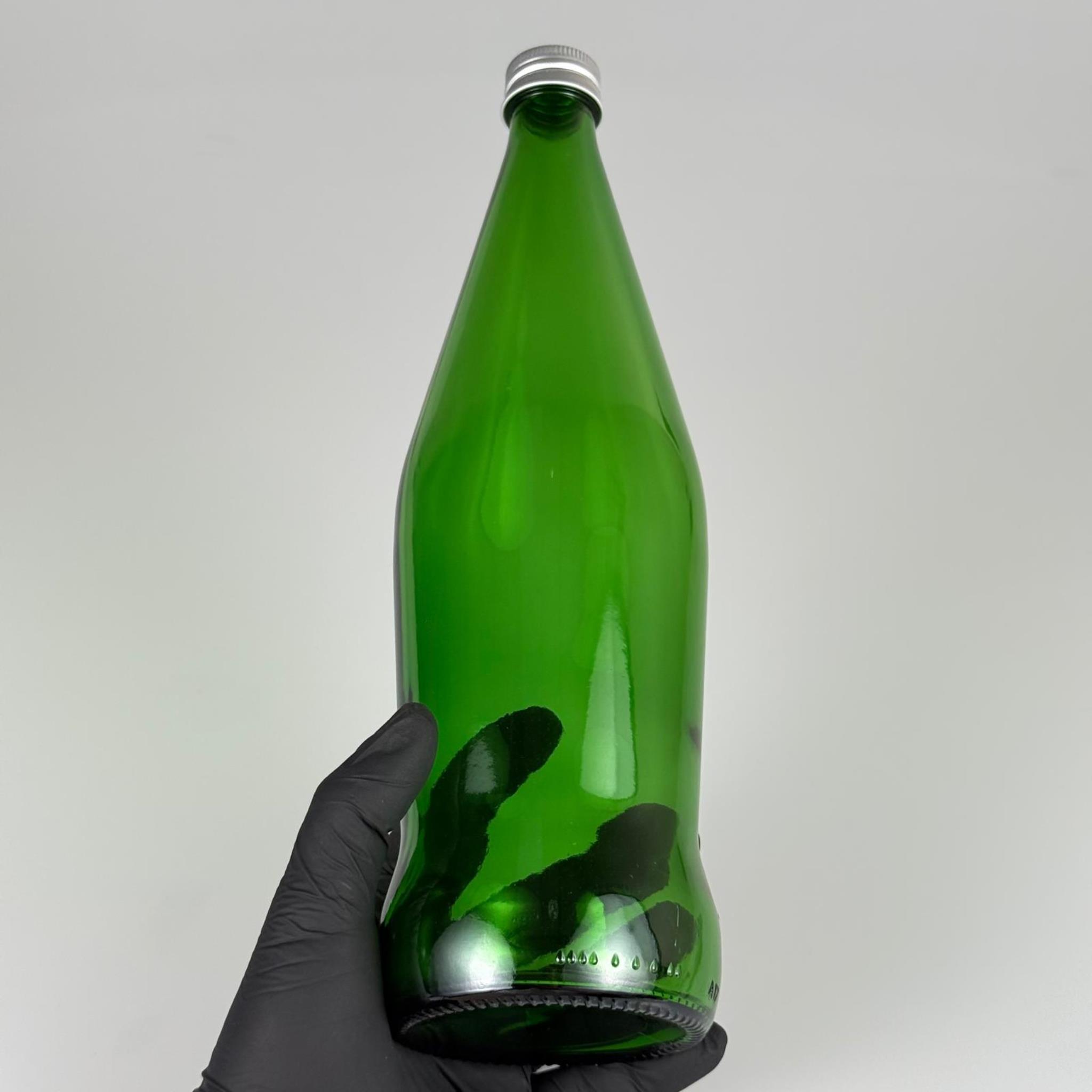 750 CC YEŞİL CAM ŞİŞE - GÜMÜŞ METAL KAPAKLI - 750 ML CAM ŞİŞE