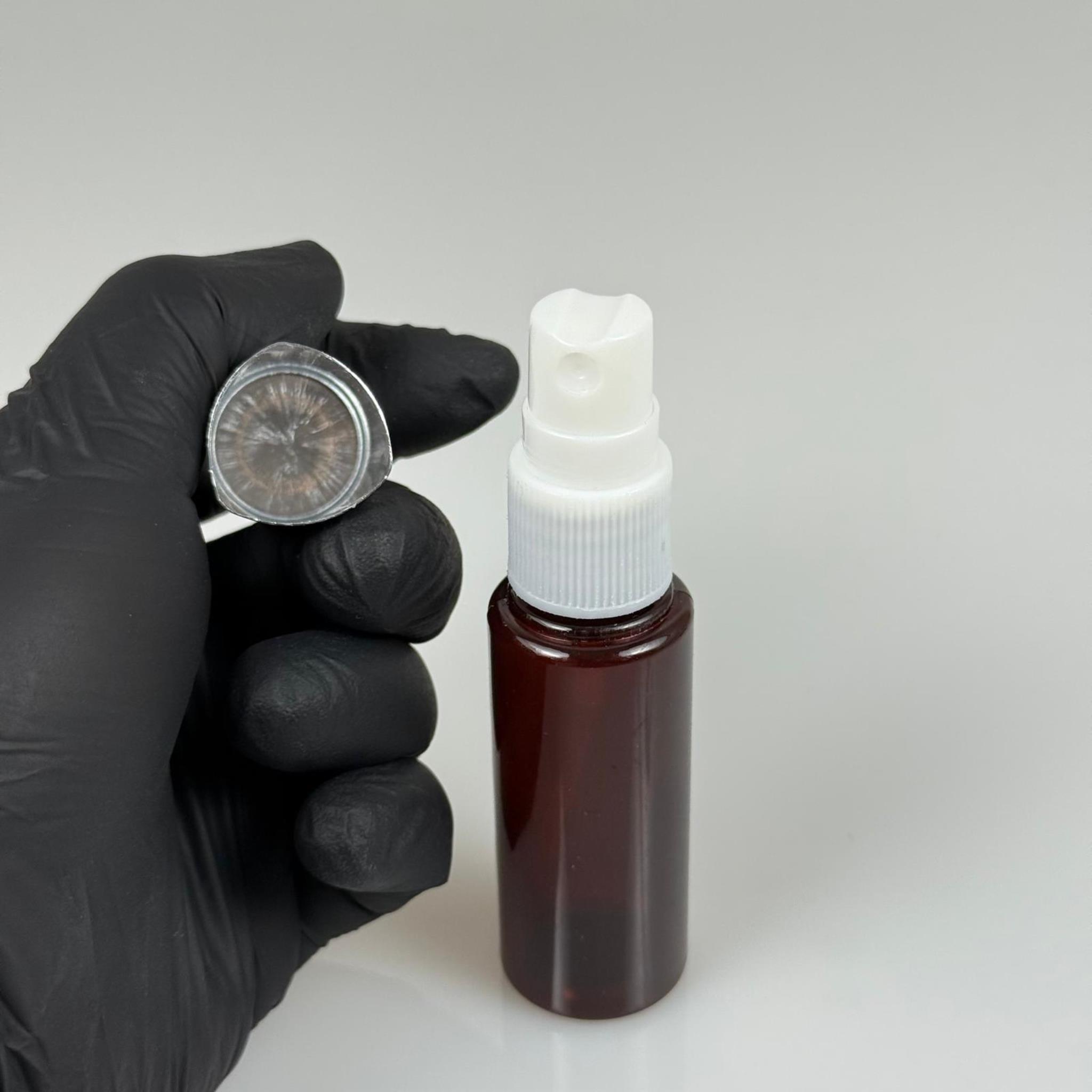 30 ML PET KOLONYA, PARFÜM VB ŞİŞELERİ - METAL ALÜMİNYUM GÜMÜŞ KAPAK + VİDALI SPREY + 30 CC AMBER SHOT ŞİŞE SET TAKIM