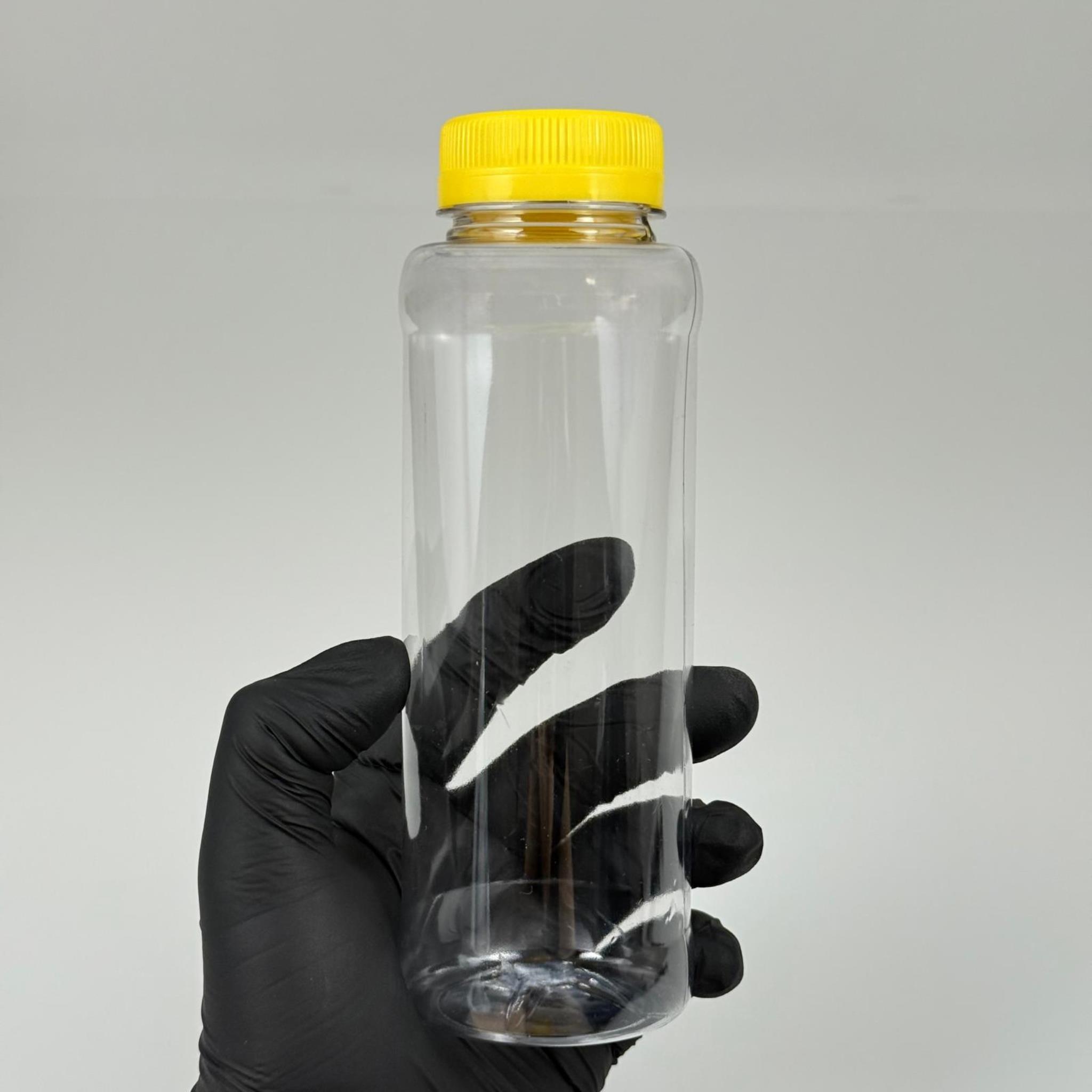 330 CC DÜZ GENİŞ AĞIZLI PET ŞİŞE - KİLİTLİ SARI KAPAKLI - 330 ML DETOKS MEYVE SUYU ŞİŞESİ