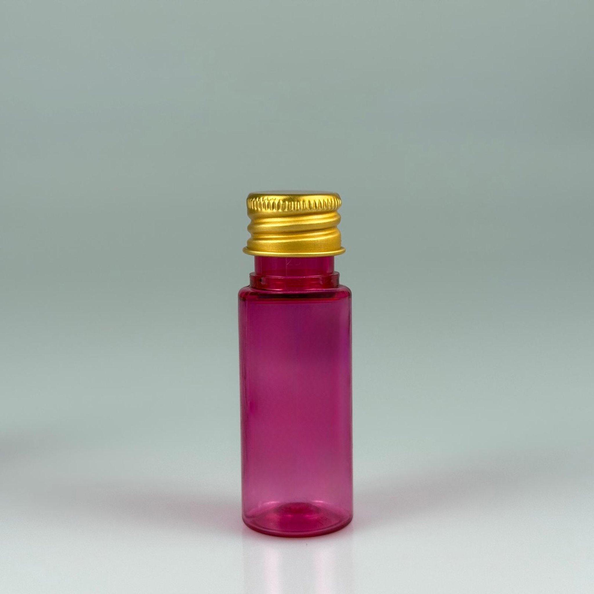 15 CC SİLİNDİR PEMBE PET ŞİŞE + KÖPÜK CONTALI GOLD ALÜMİNYUM METAL KAPAKLI TAKIML - 15 ML PEMBE PET ŞİŞE