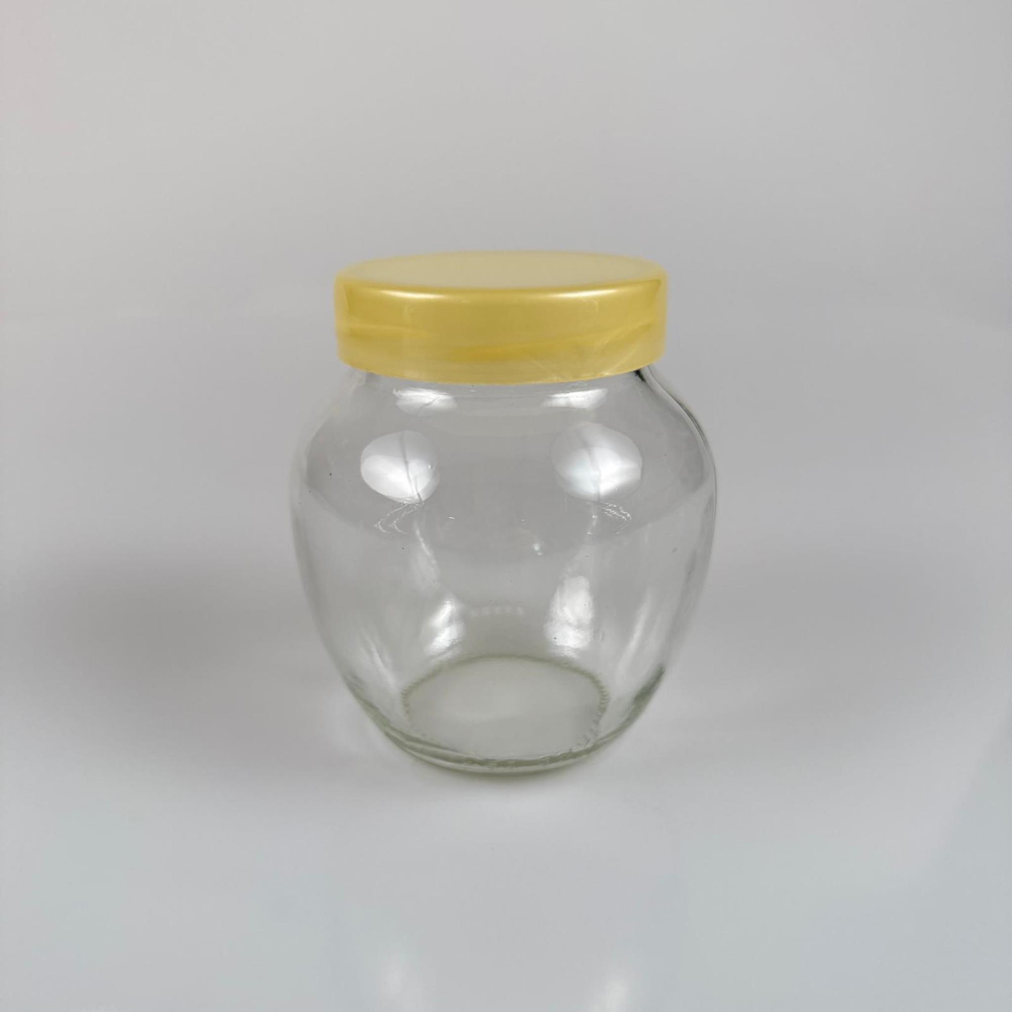370 CC YUMURTA CAM KAVANOZ + GOLD PLASTİK KAPAK - 370 ML PLASTİK KAPAKLI CAM KAVANOZ